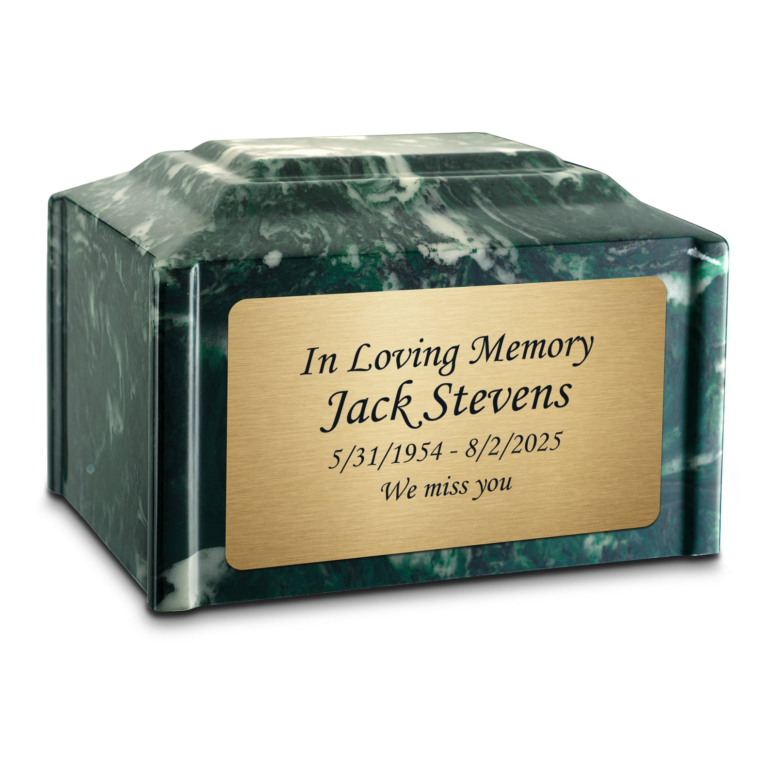 Adult Devotion Custom Engraved Emerald Cultured Marble Urns for Ashes