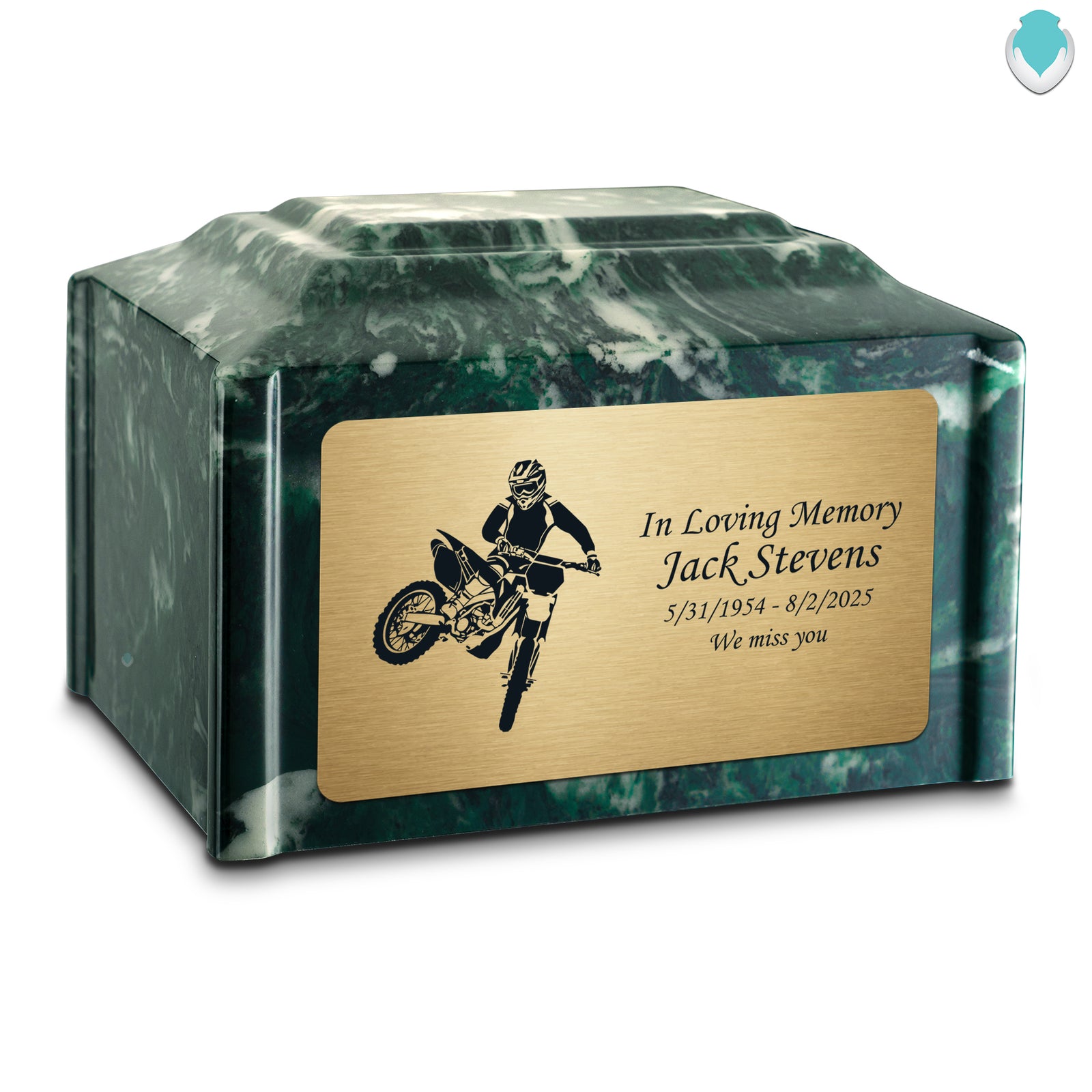 Adult Devotion Dirt Bike Emerald Cultured Marble Urns for Ashes