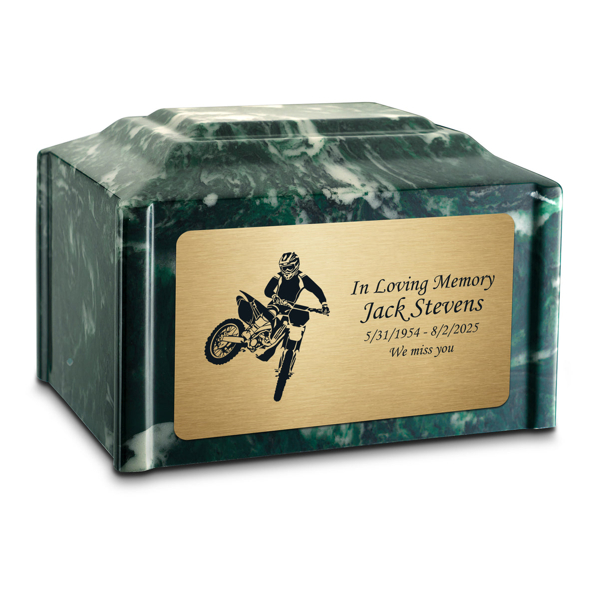 Adult Devotion Dirt Bike Emerald Cultured Marble Urns for Ashes