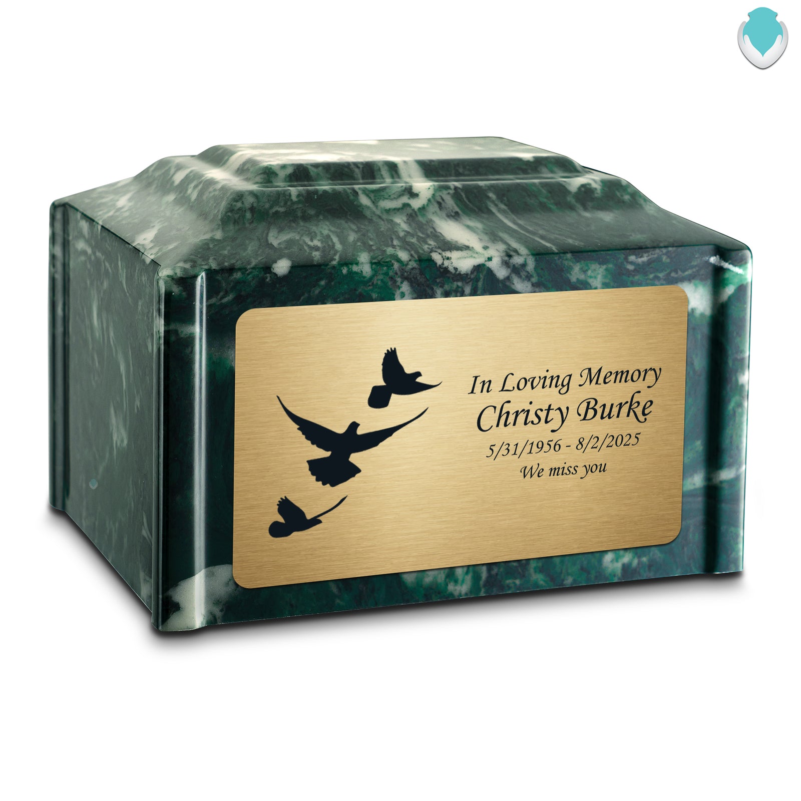 Adult Devotion Doves Emerald Cultured Marble Urns for Ashes