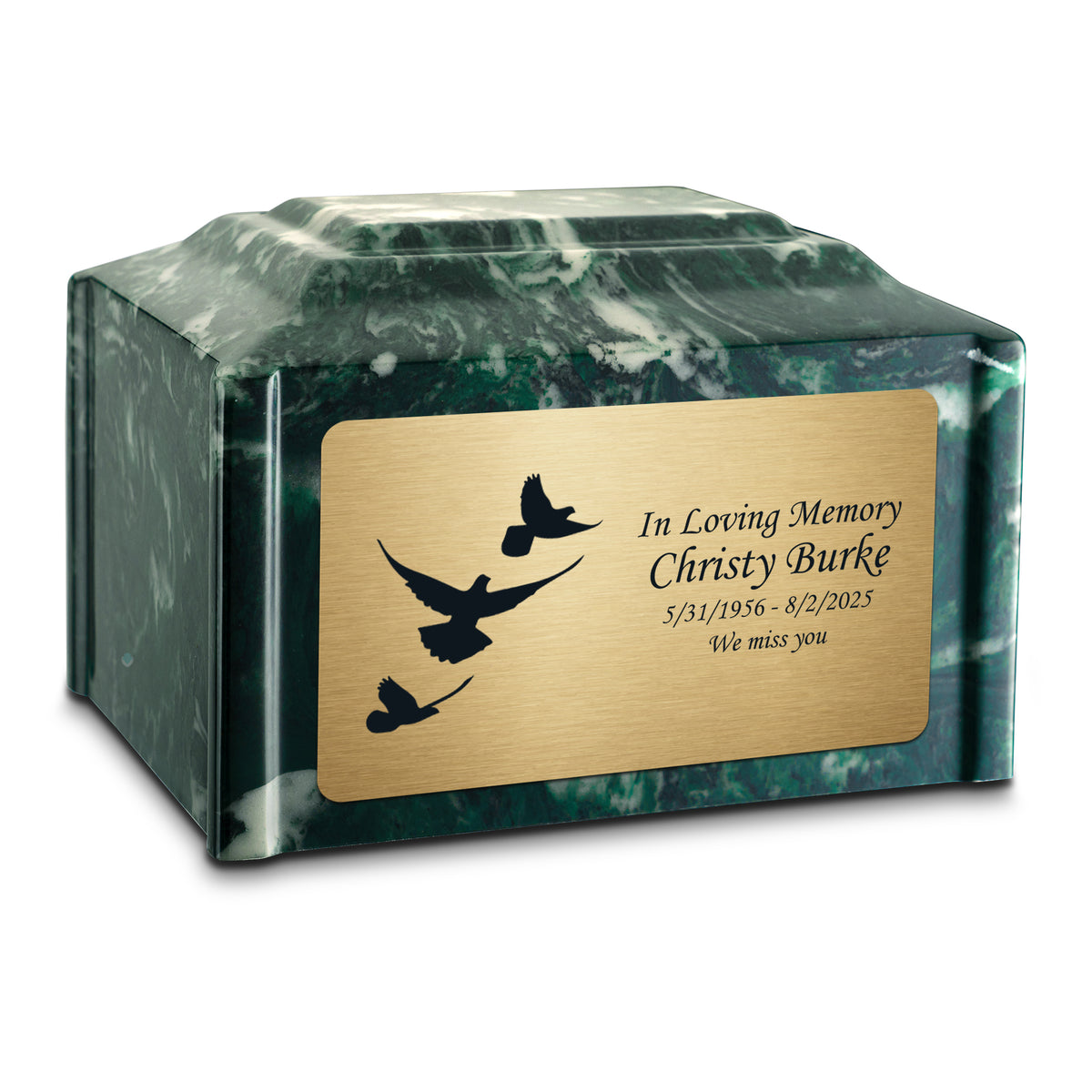 Adult Devotion Doves Emerald Cultured Marble Urns for Ashes