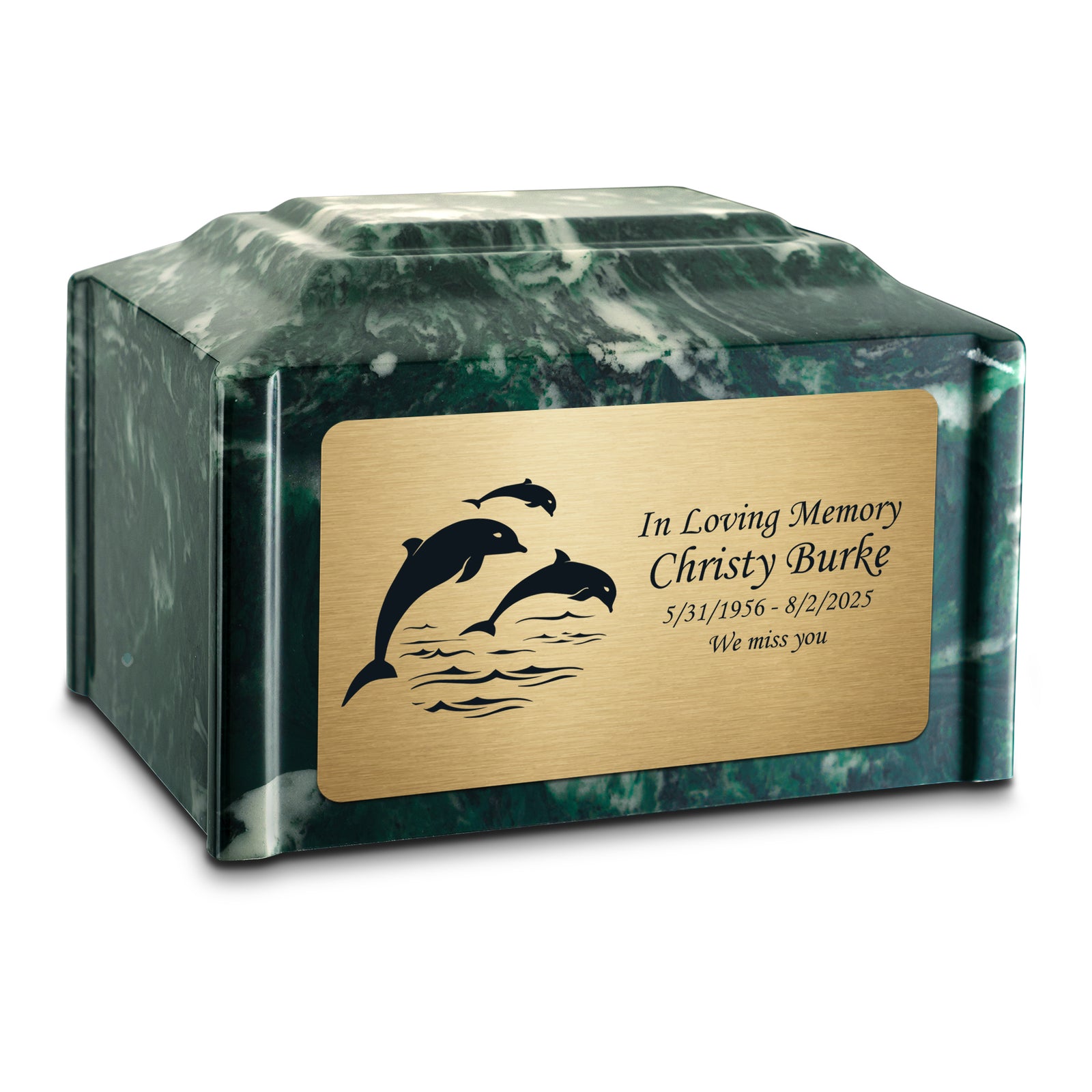 Adult Devotion Dolphin Emerald Cultured Marble Urns for Ashes