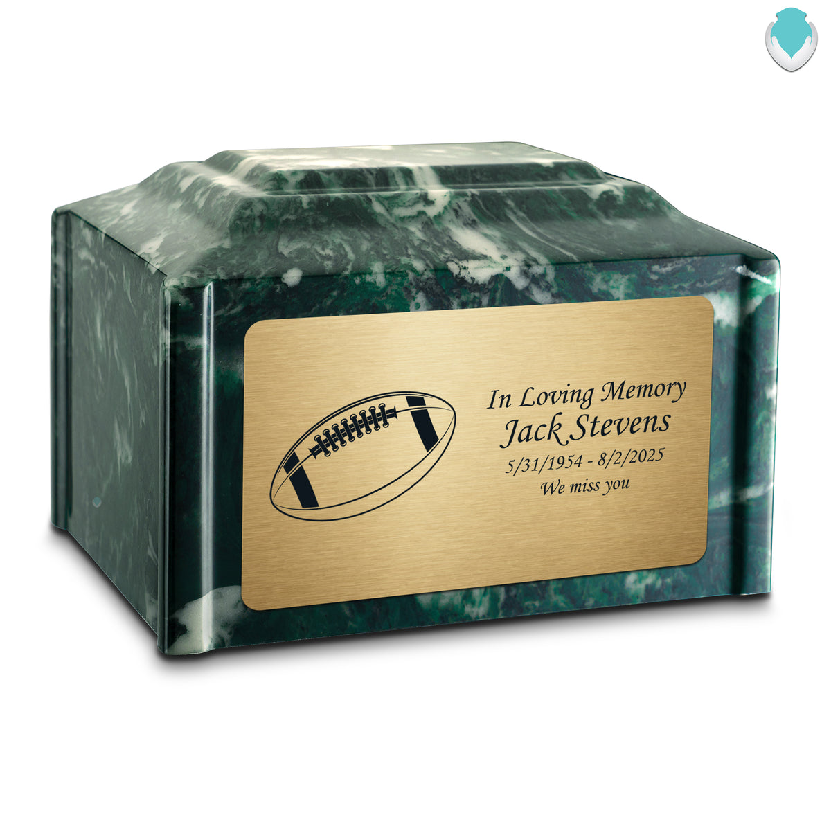 Adult Devotion Football Emerald Cultured Marble Urns for Ashes