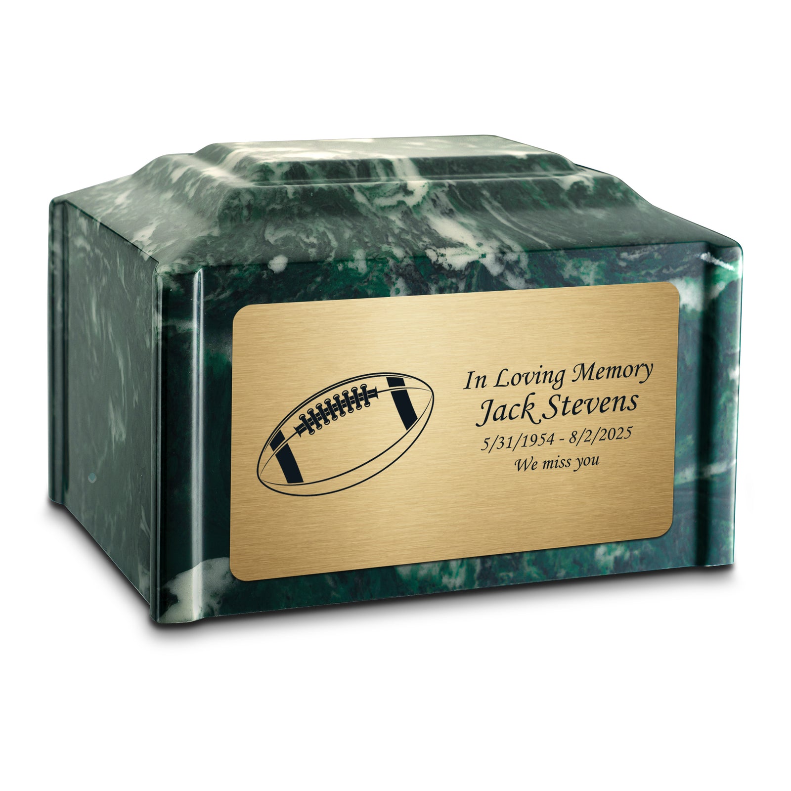 Adult Devotion Football Emerald Cultured Marble Urns for Ashes
