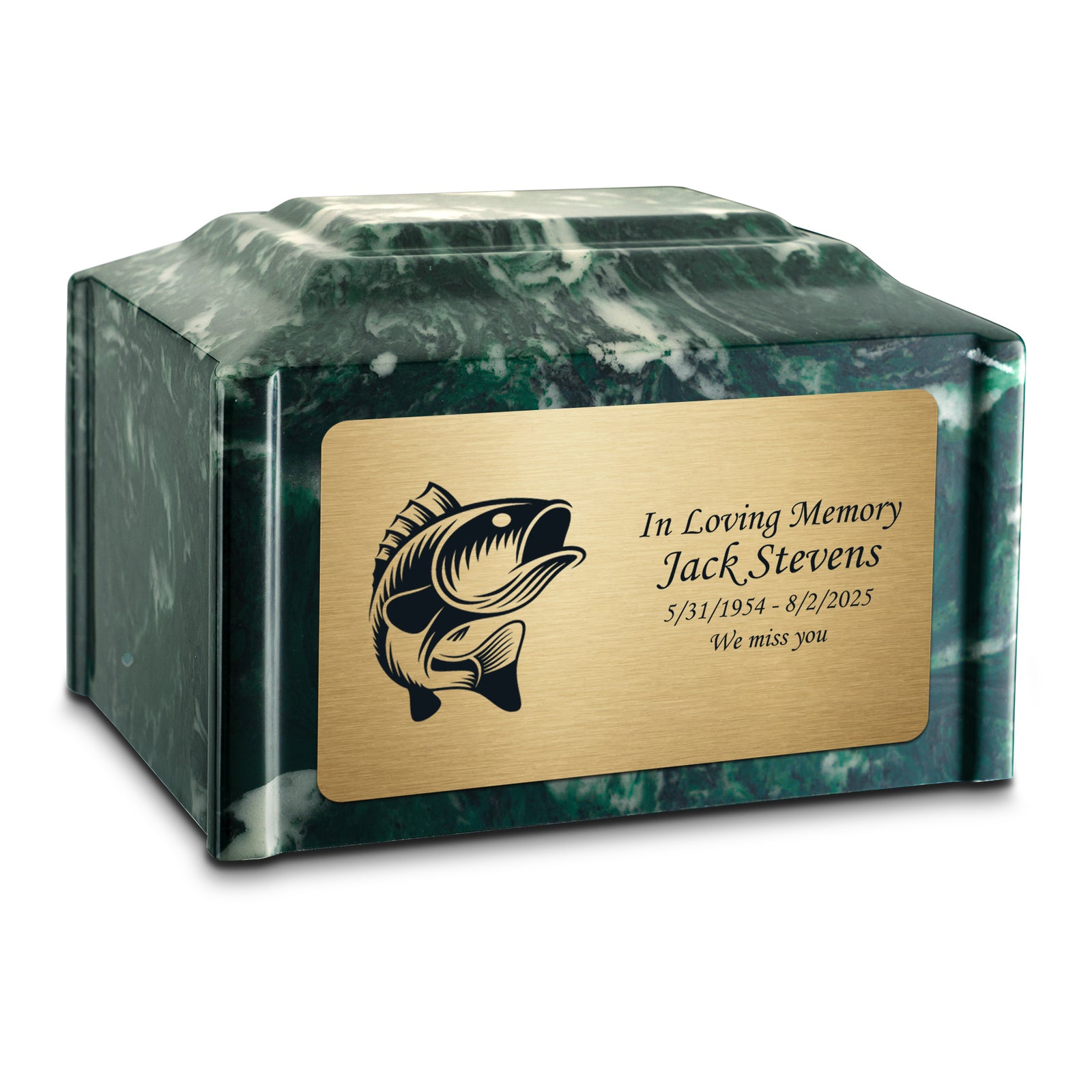 Adult Devotion Fishing Emerald Cultured Marble Urns for Ashes