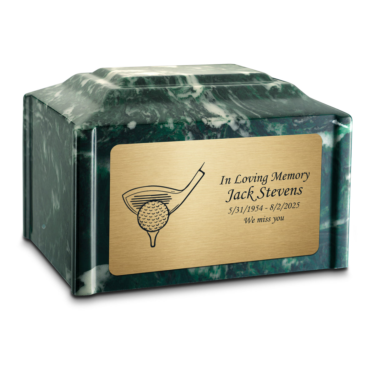Adult Devotion Golf Emerald Cultured Marble Urns for Ashes