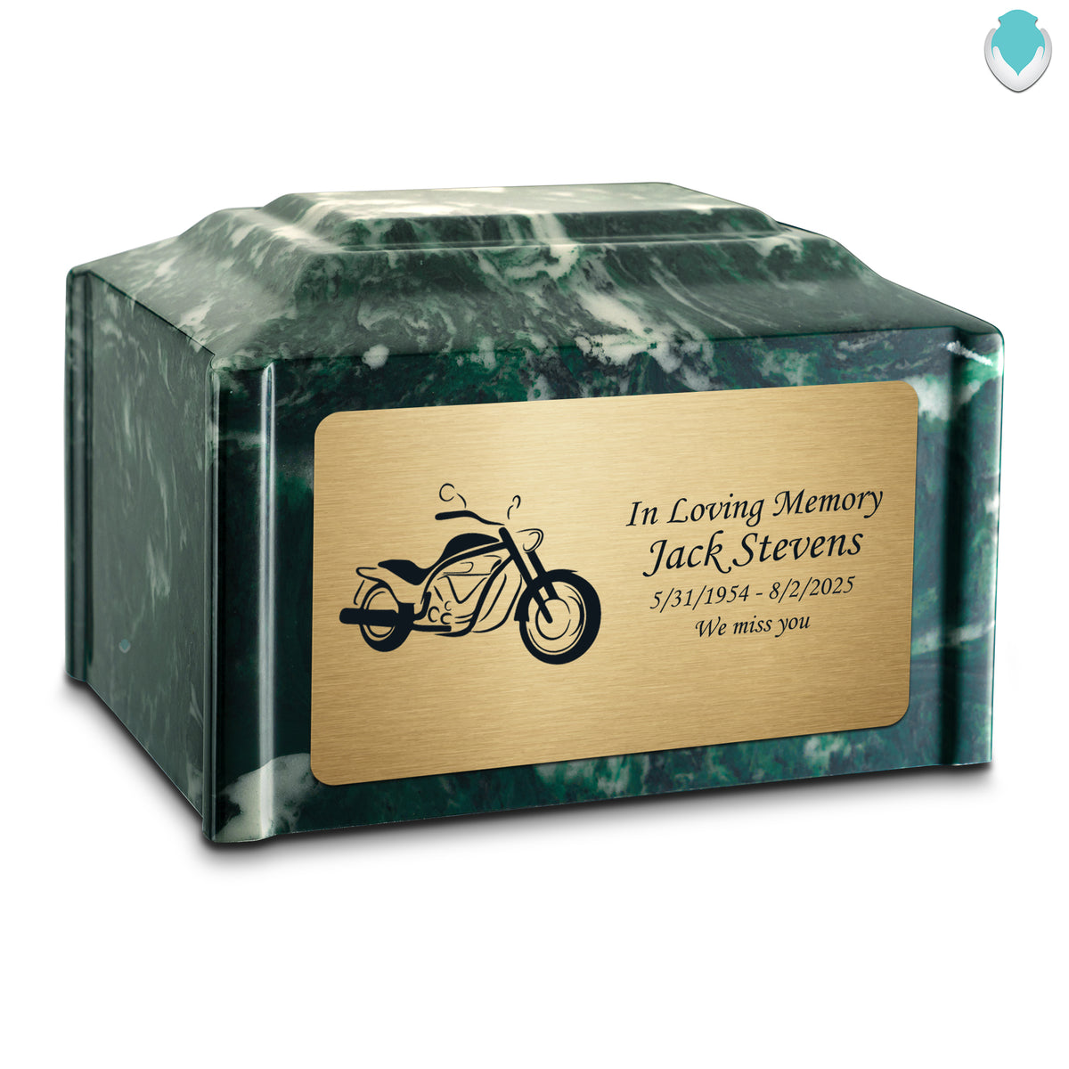 Adult Devotion Motorcycle Emerald Cultured Marble Urns for Ashes