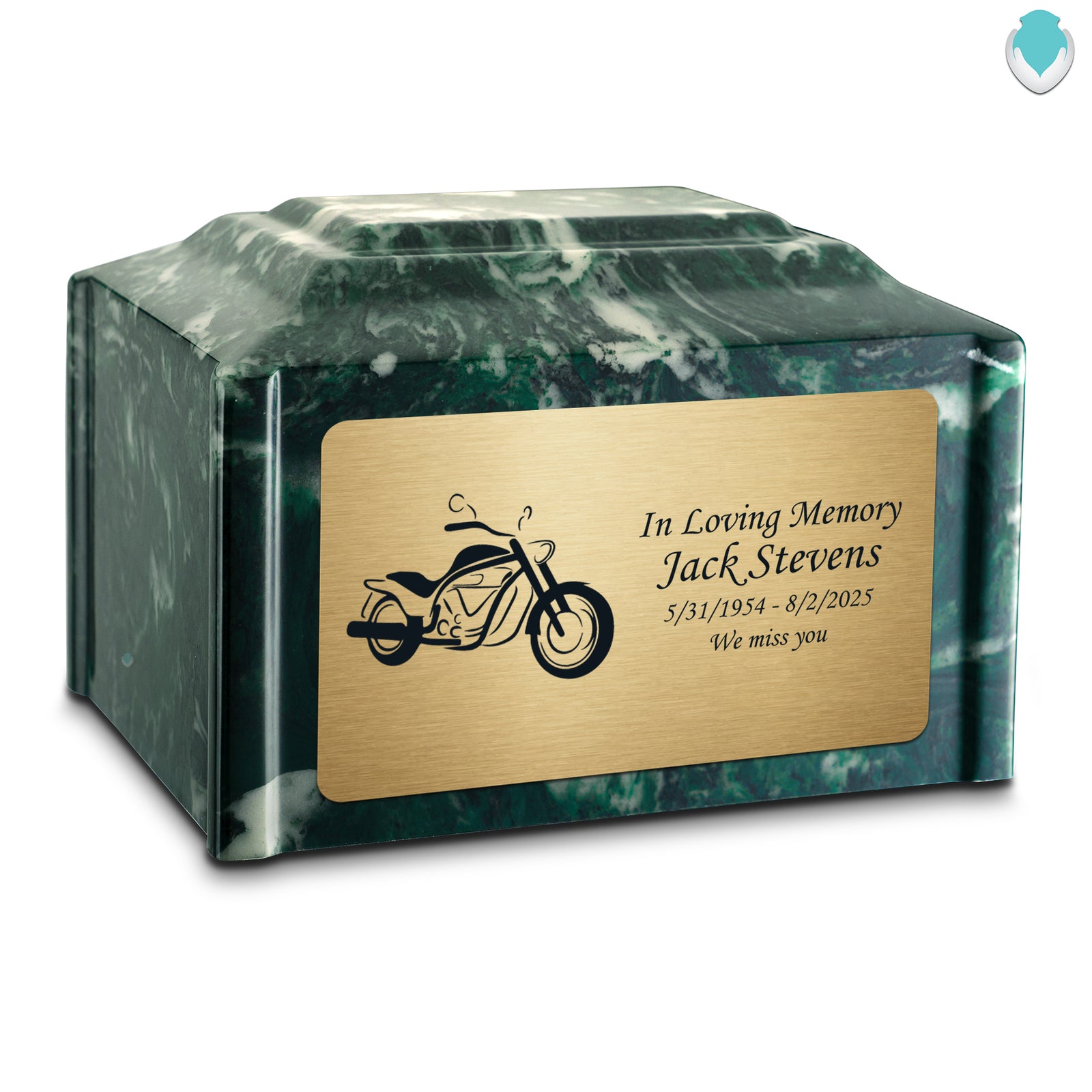 Adult Devotion Motorcycle Emerald Cultured Marble Urns for Ashes