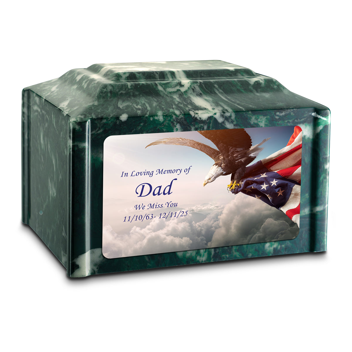 Adult Devotion Custom Printed American Eagle Cultured Marble Urns for Ashes