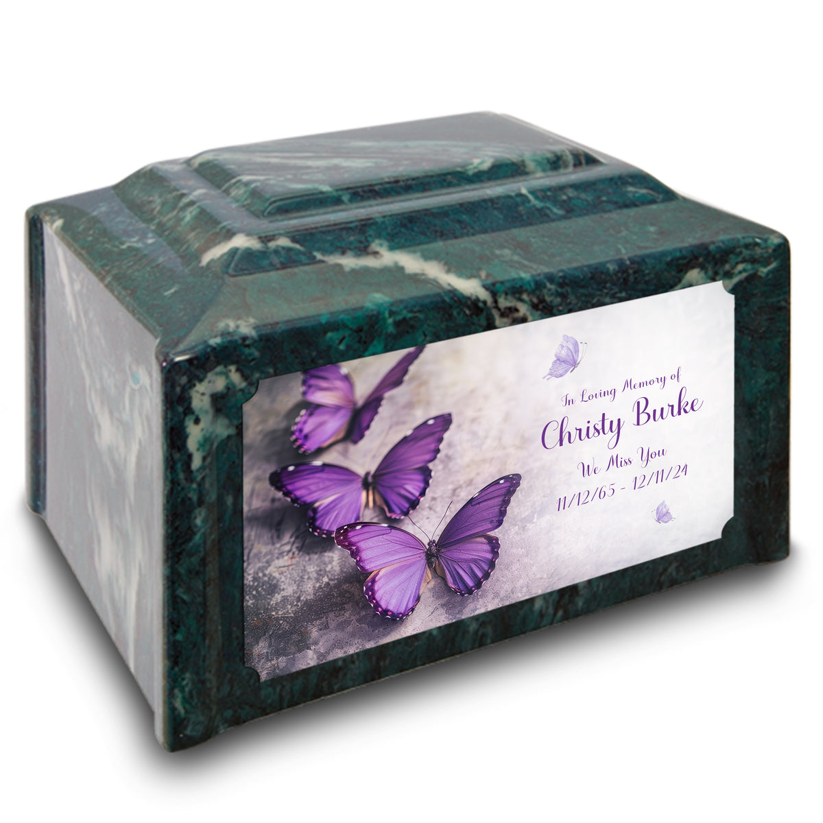 Adult Devotion Custom Printed Purple Butterfly Cultured Marble Urns for Ashes