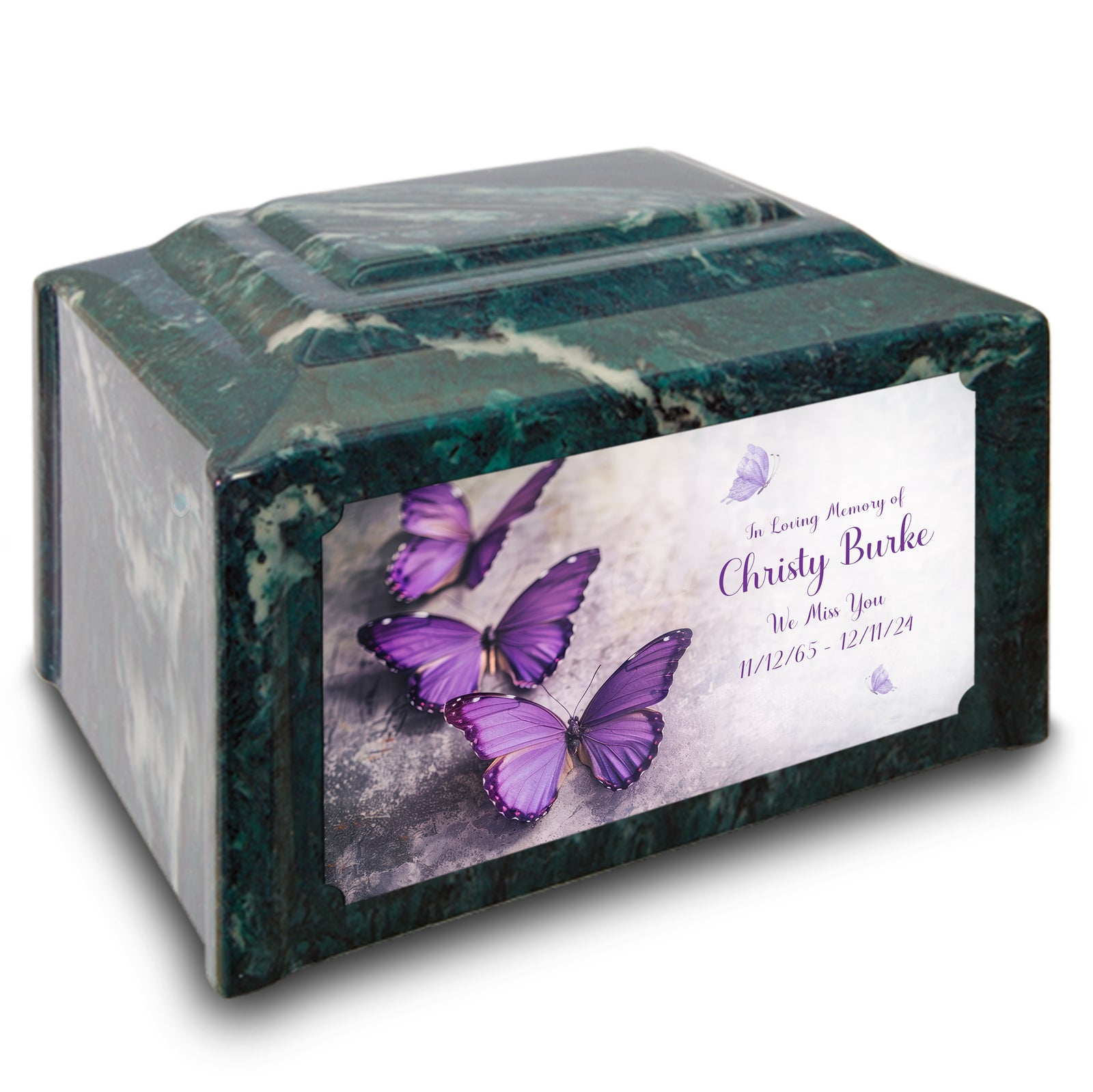 Adult Devotion Custom Printed Purple Butterfly Cultured Marble Urns for Ashes