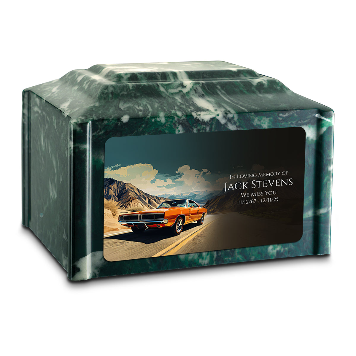 Adult Devotion Custom Printed Classic Car Cultured Marble Urns for Ashes