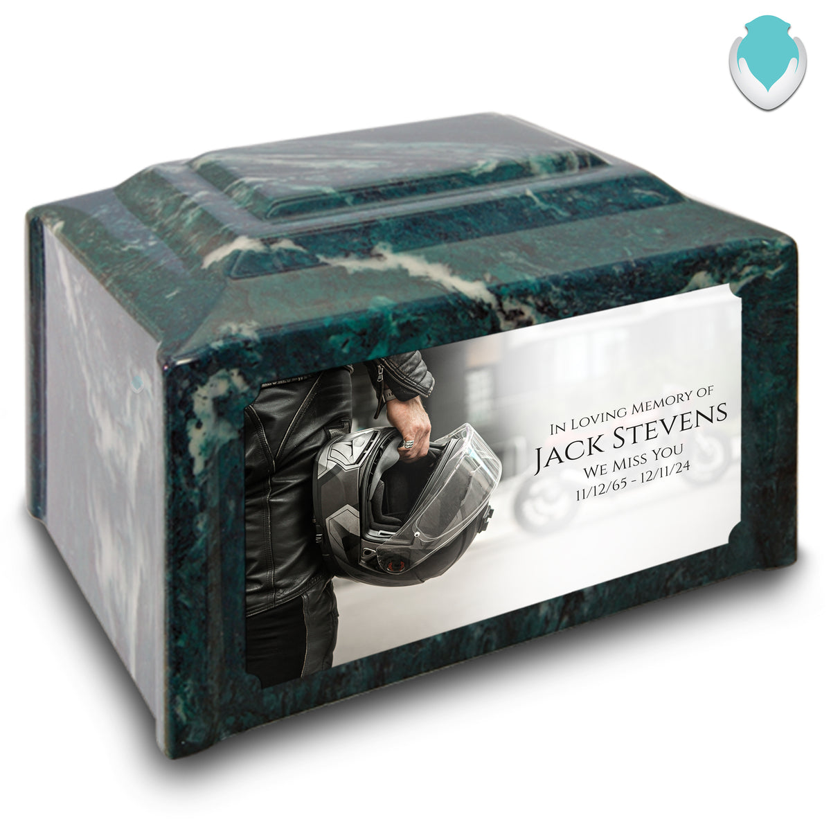 Adult Devotion Custom Printed Motorcycle Helmet Cultured Marble Urns for Ashes