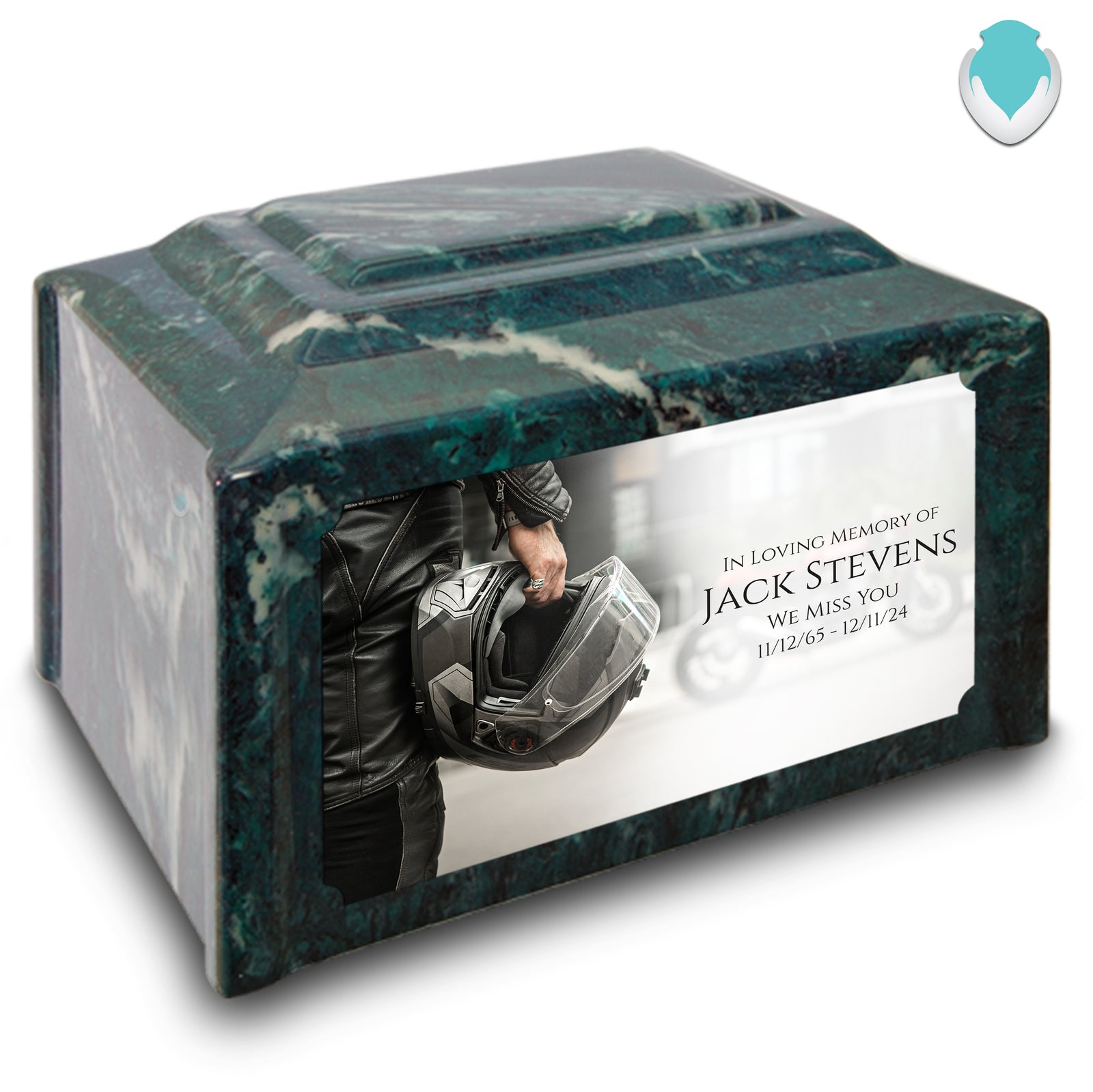 Adult Devotion Custom Printed Motorcycle Helmet Cultured Marble Urns for Ashes