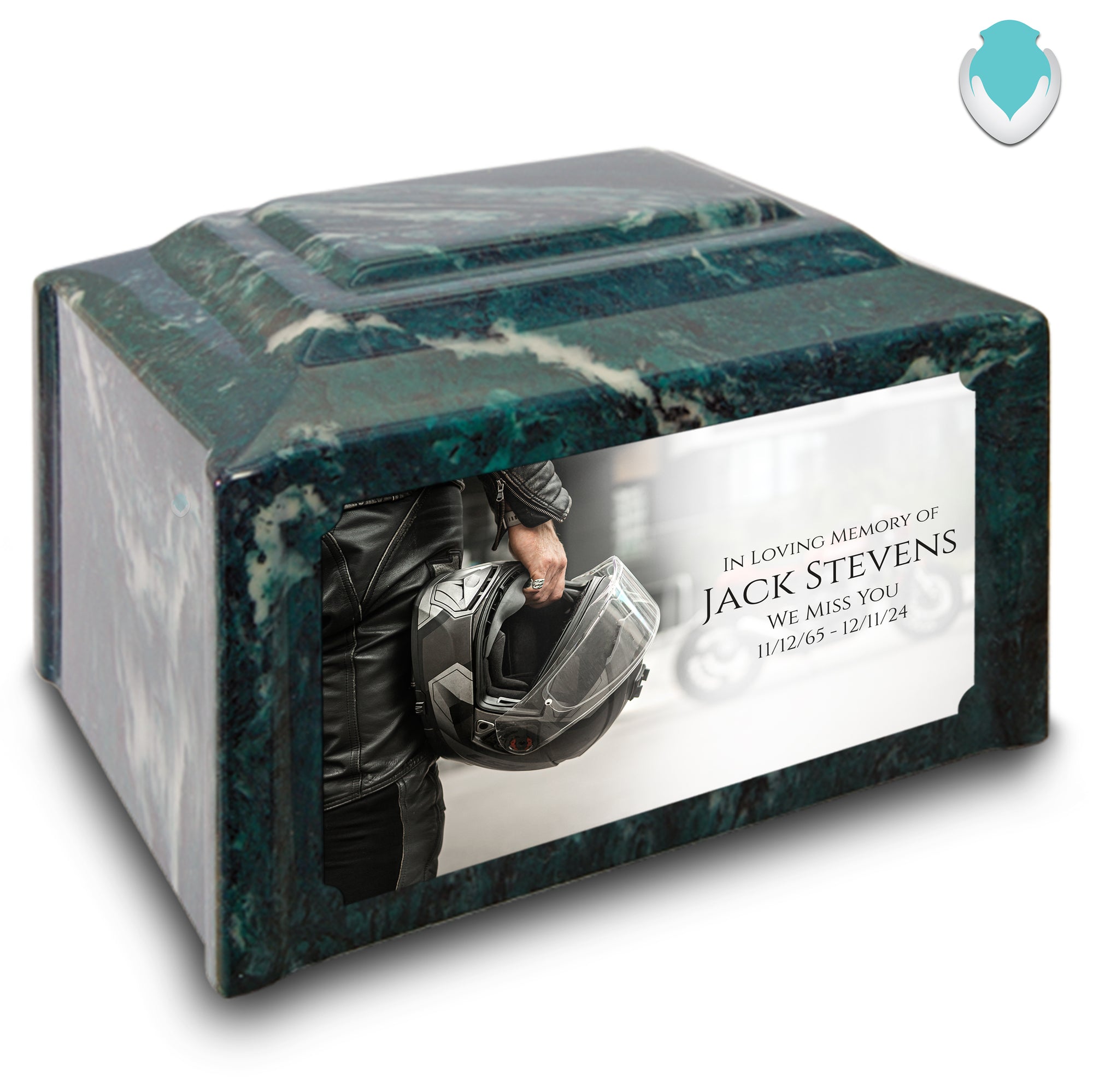 Adult Devotion Custom Printed Motorcycle Helmet Cultured Marble Urns for Ashes