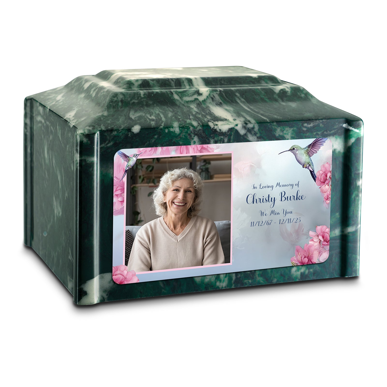 Adult Devotion Custom Printed Photo Hummingbird Cultured Marble Urn for Ashes