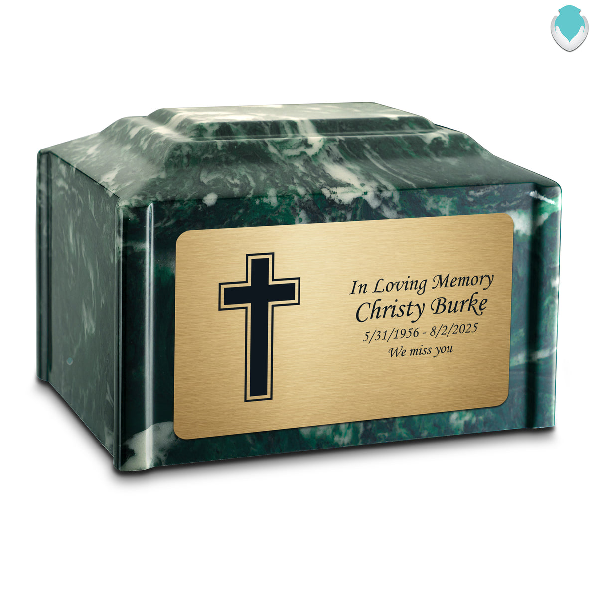 Adult Devotion Simple Cross Emerald Cultured Marble Urns for Ashes