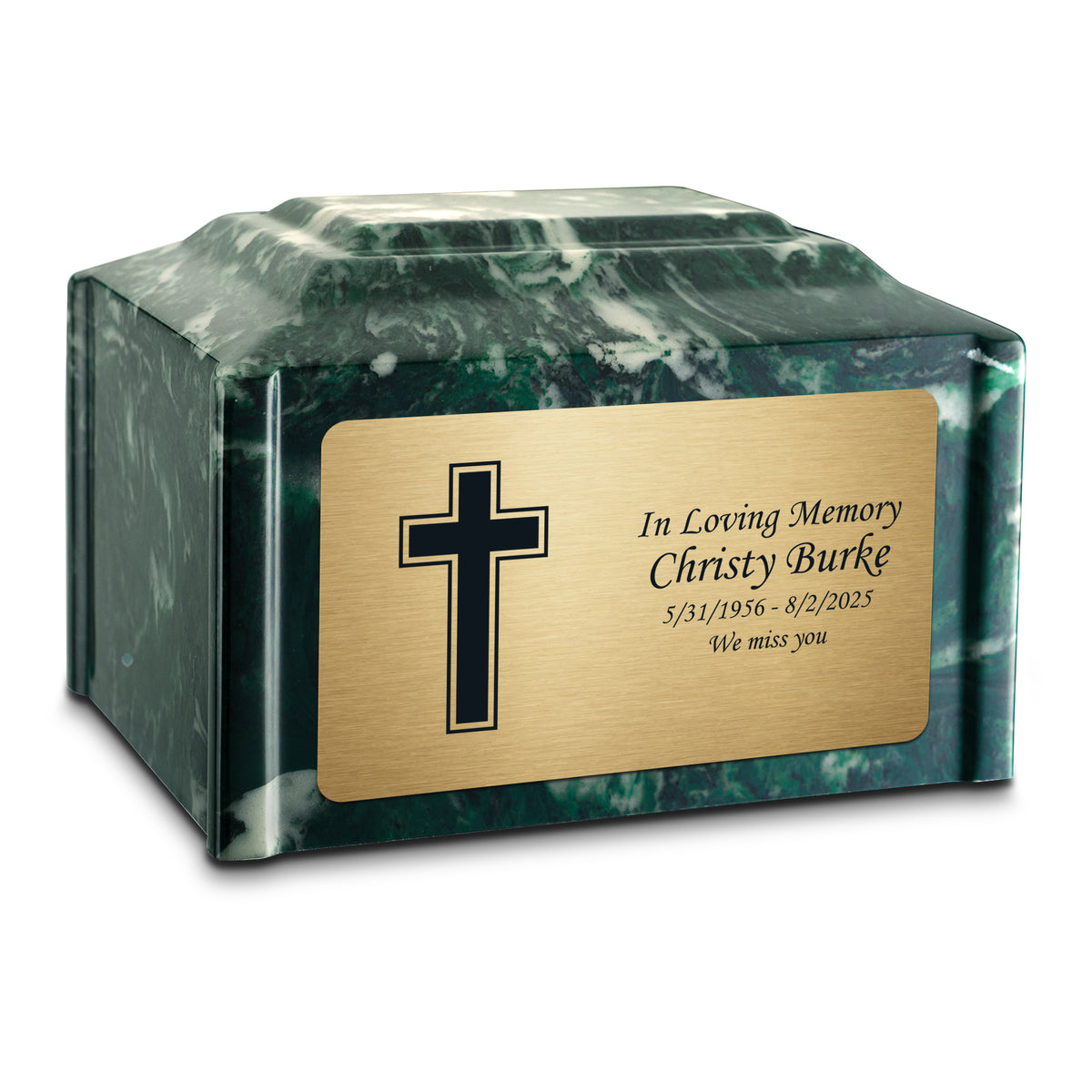Adult Devotion Simple Cross Emerald Cultured Marble Urns for Ashes