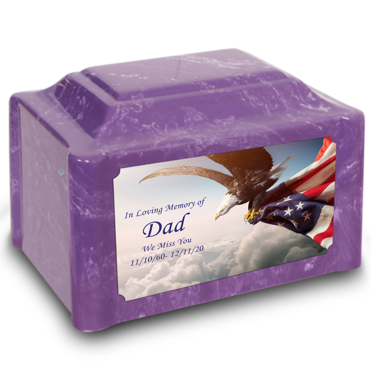 Adult Devotion Custom Printed American Eagle Cultured Marble Urns for Ashes