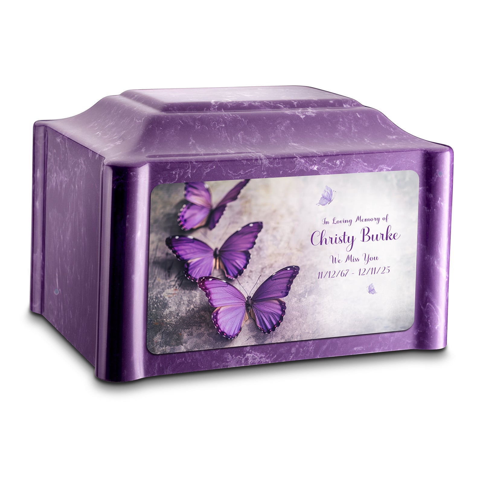 Adult Devotion Custom Printed Purple Butterfly Cultured Marble Urns for Ashes