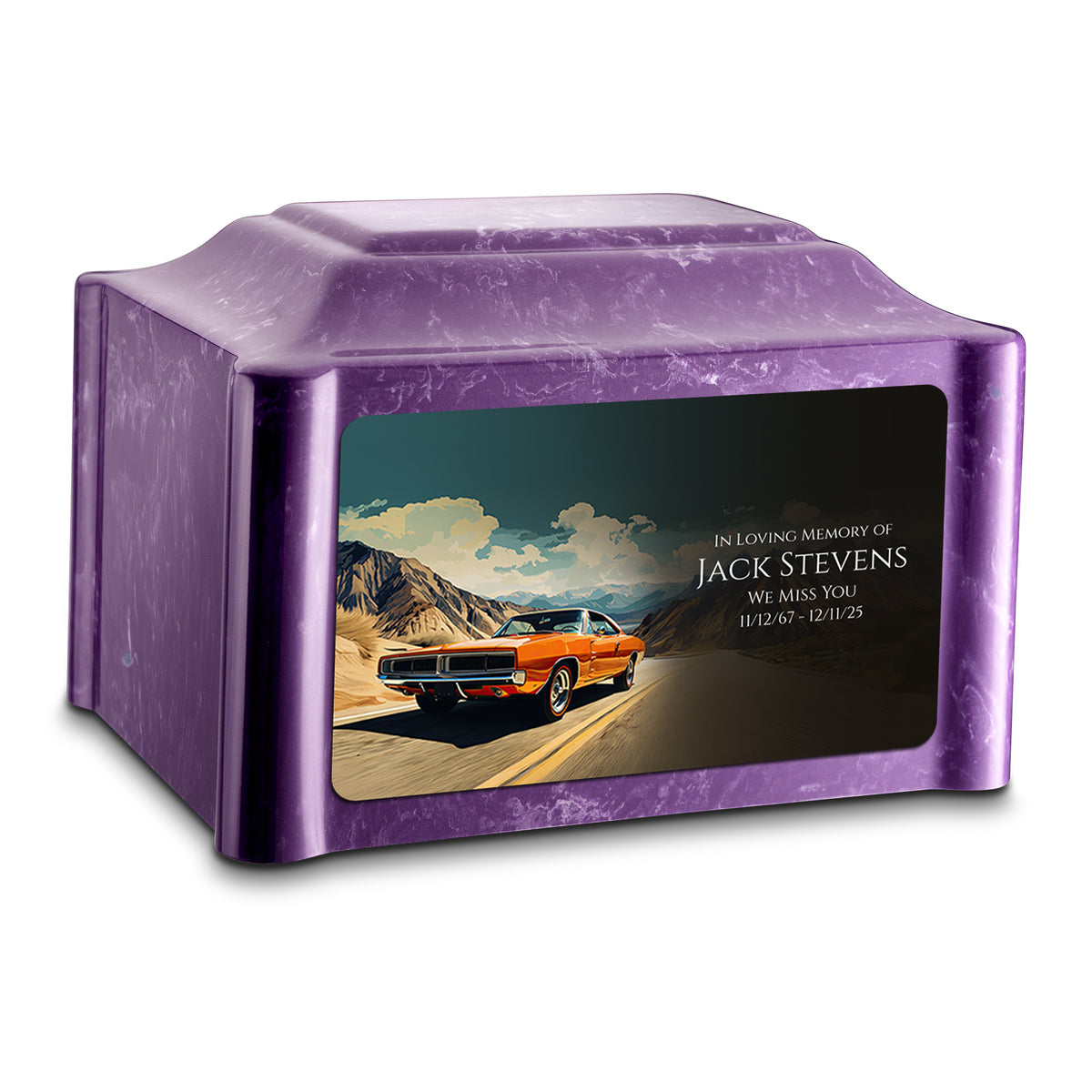 Adult Devotion Custom Printed Classic Car Cultured Marble Urns for Ashes