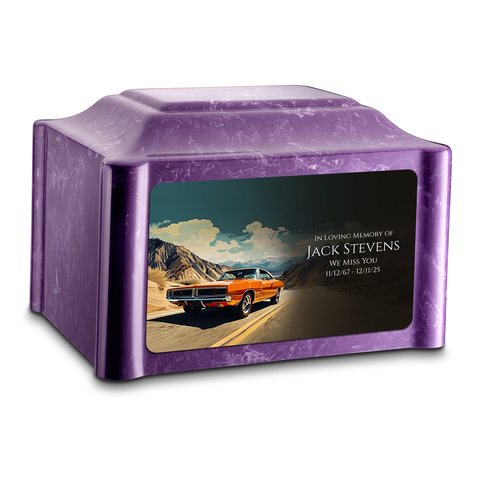 Adult Devotion Custom Printed Classic Car Cultured Marble Urns for Ashes