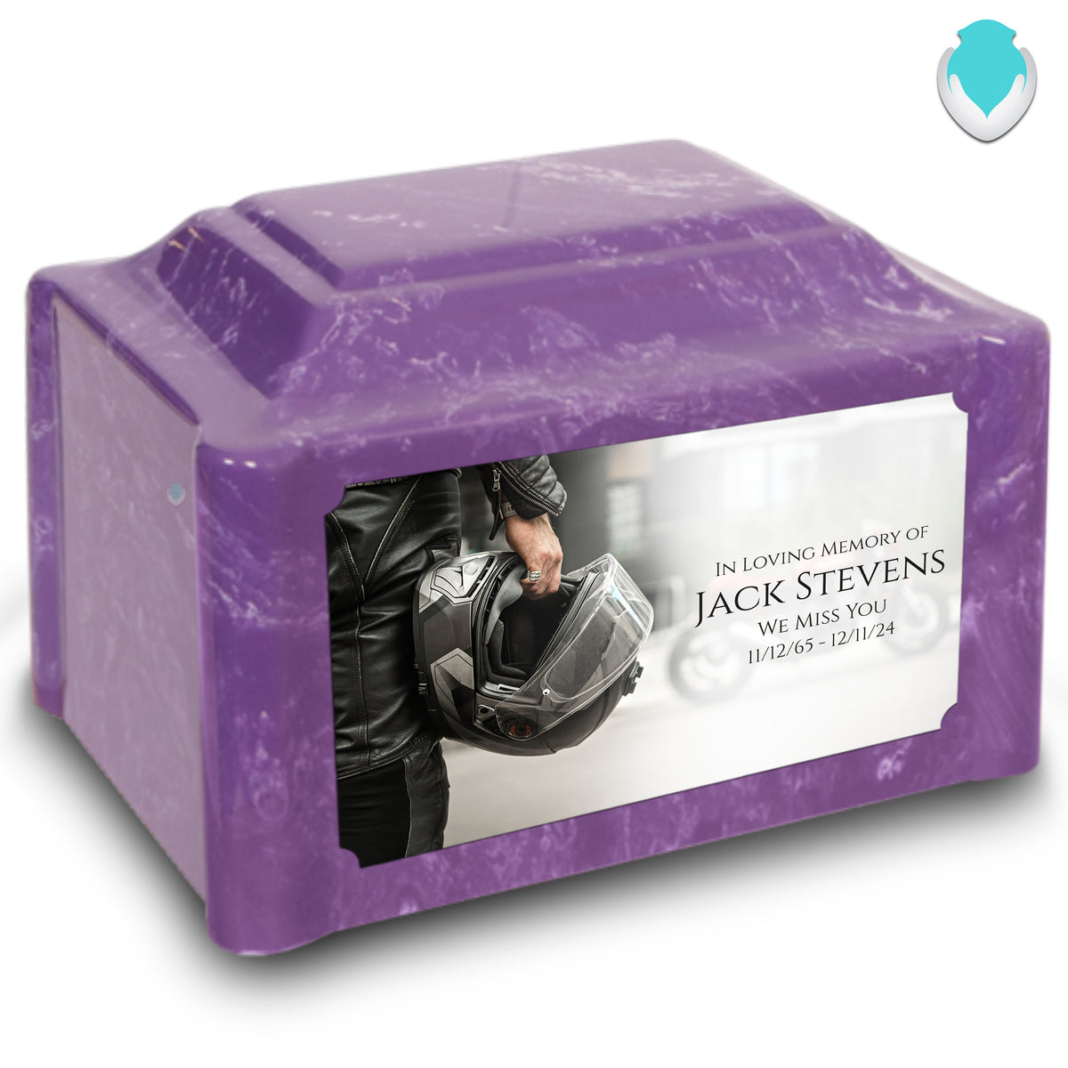 Adult Devotion Custom Printed Motorcycle Helmet Cultured Marble Urns for Ashes