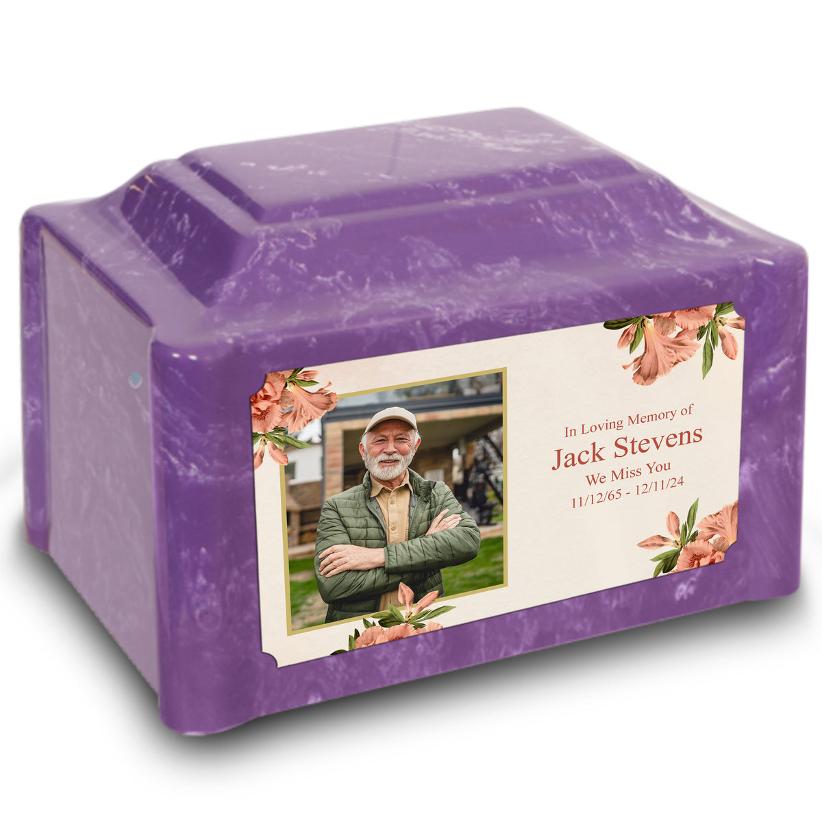 Adult Devotion Custom Printed Azalea Flower Cultured Marble Urns for Ashes