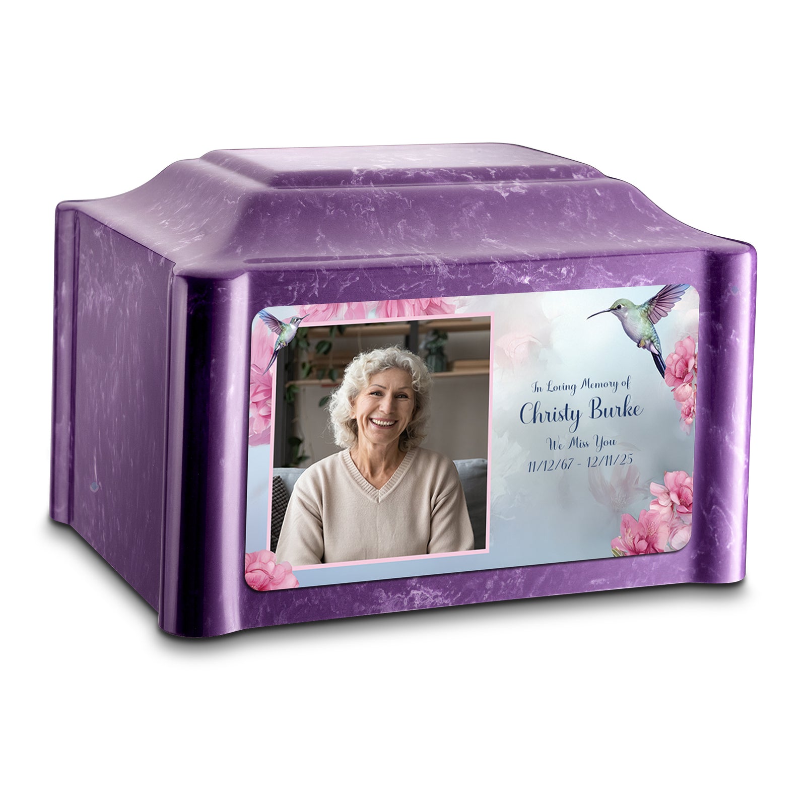 Adult Devotion Custom Printed Photo Hummingbird Cultured Marble Urn for Ashes