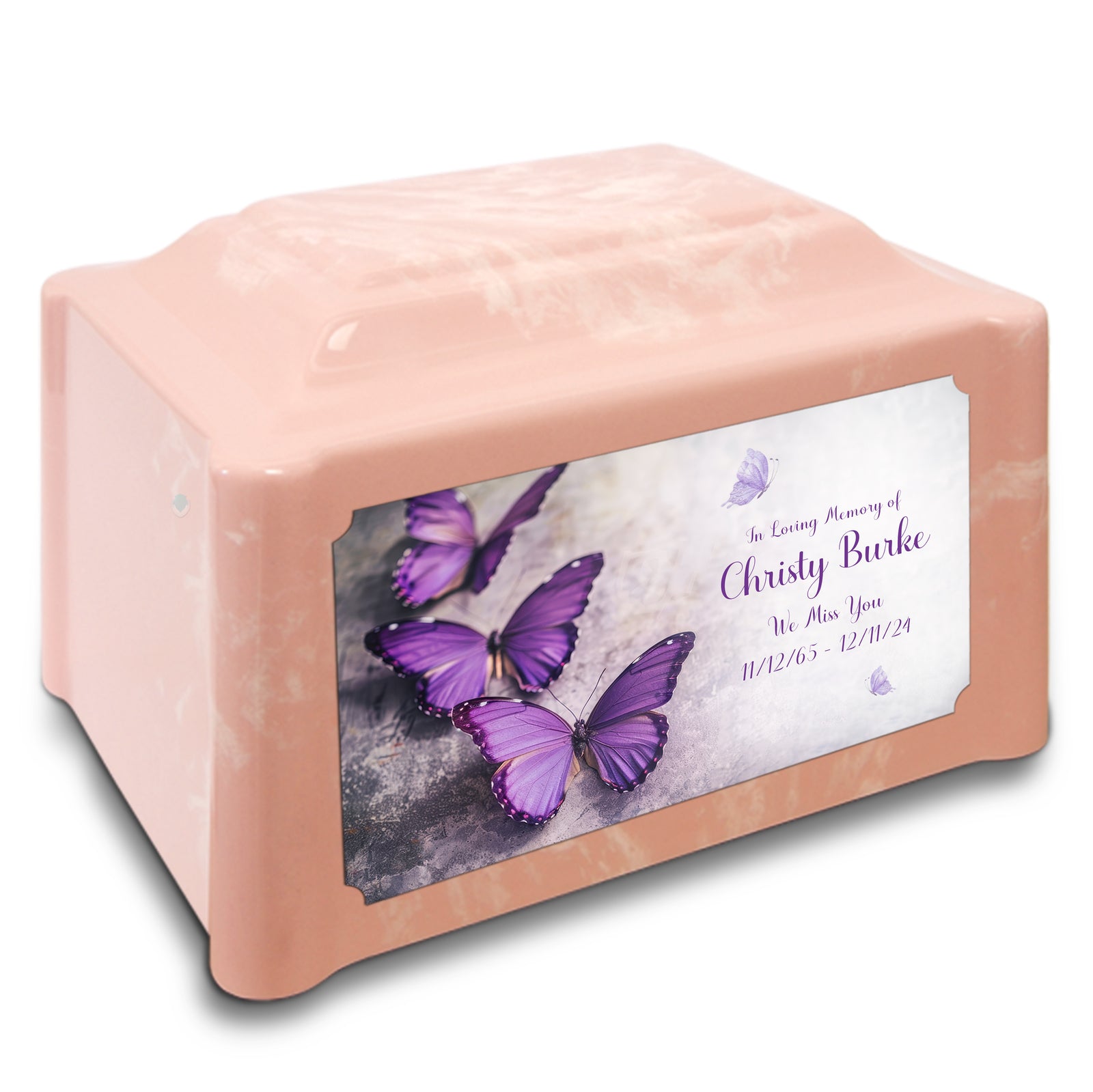 Adult Devotion Custom Printed Purple Butterfly Cultured Marble Urns for Ashes