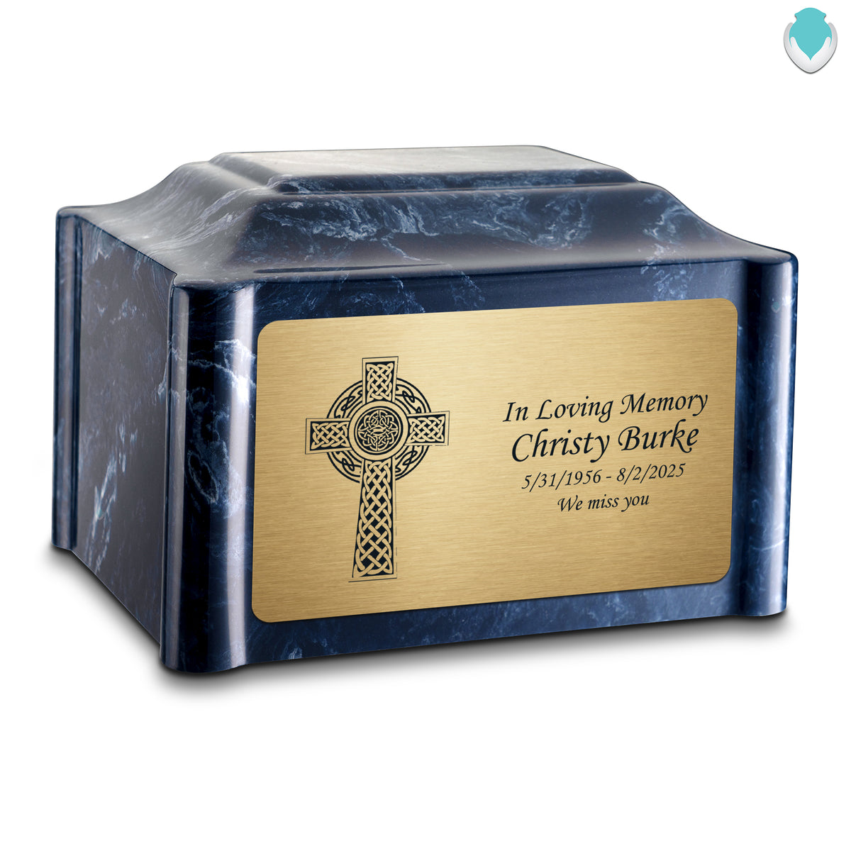 Adult Devotion Celtic Cross Ocean Breeze Cultured Marble Urns for Ashes