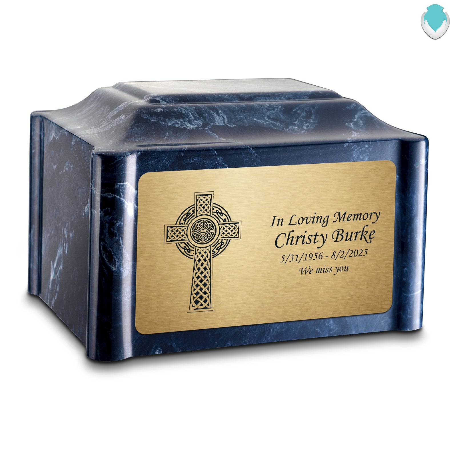 Adult Devotion Celtic Cross Ocean Breeze Cultured Marble Urns for Ashes