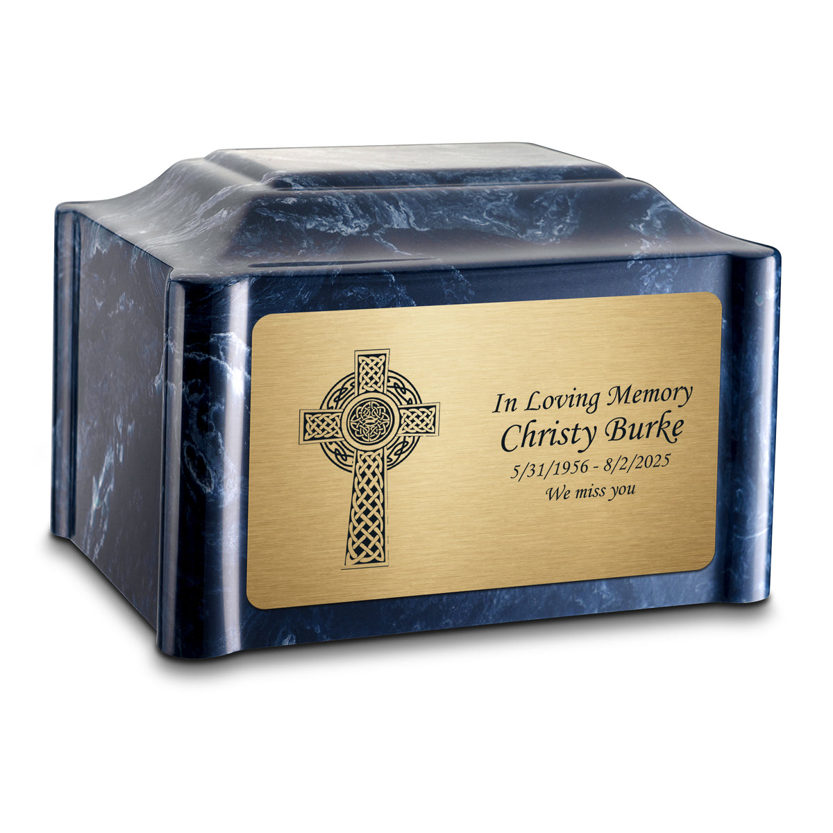 Adult Devotion Celtic Cross Ocean Breeze Cultured Marble Urns for Ashes