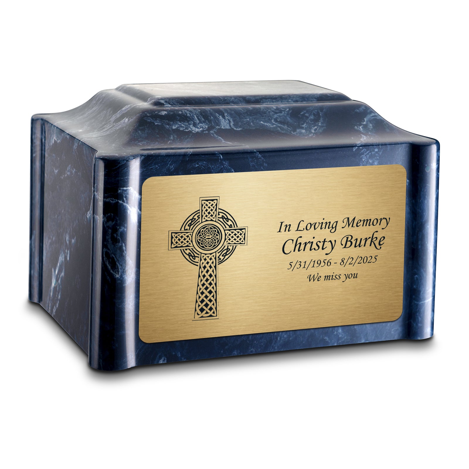 Adult Devotion Celtic Cross Ocean Breeze Cultured Marble Urns for Ashes