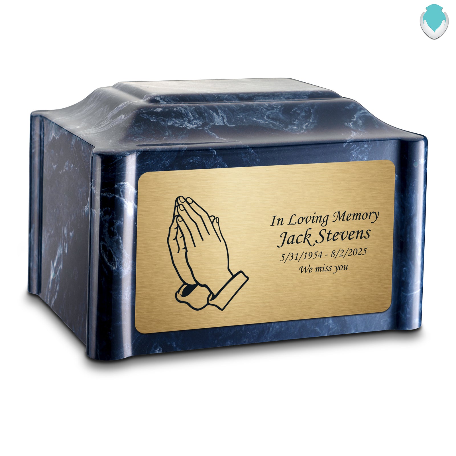 Adult Devotion Praying Hands Ocean Breeze Cultured Marble Urns for Ashes