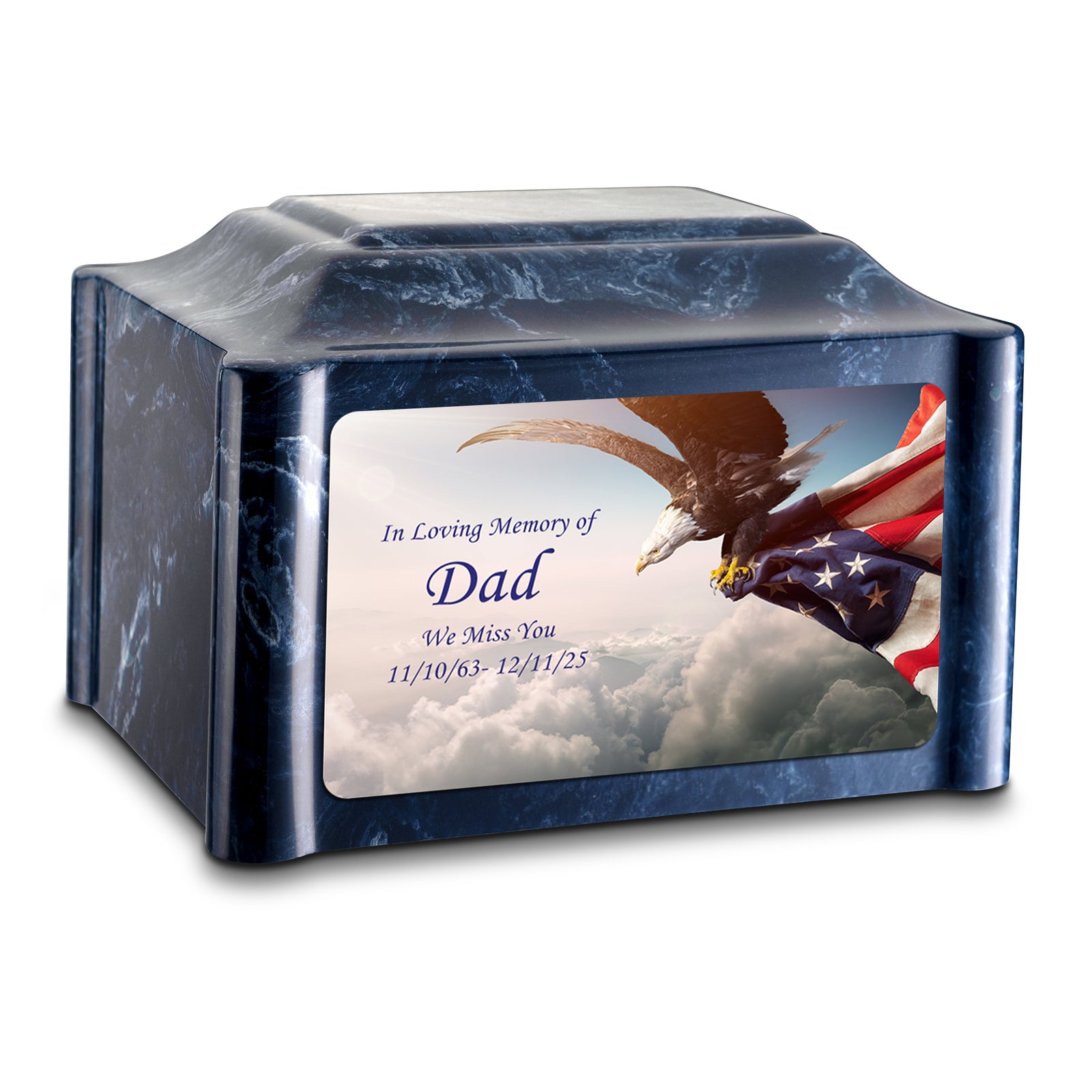 Adult Devotion Custom Printed American Eagle Cultured Marble Urns for Ashes