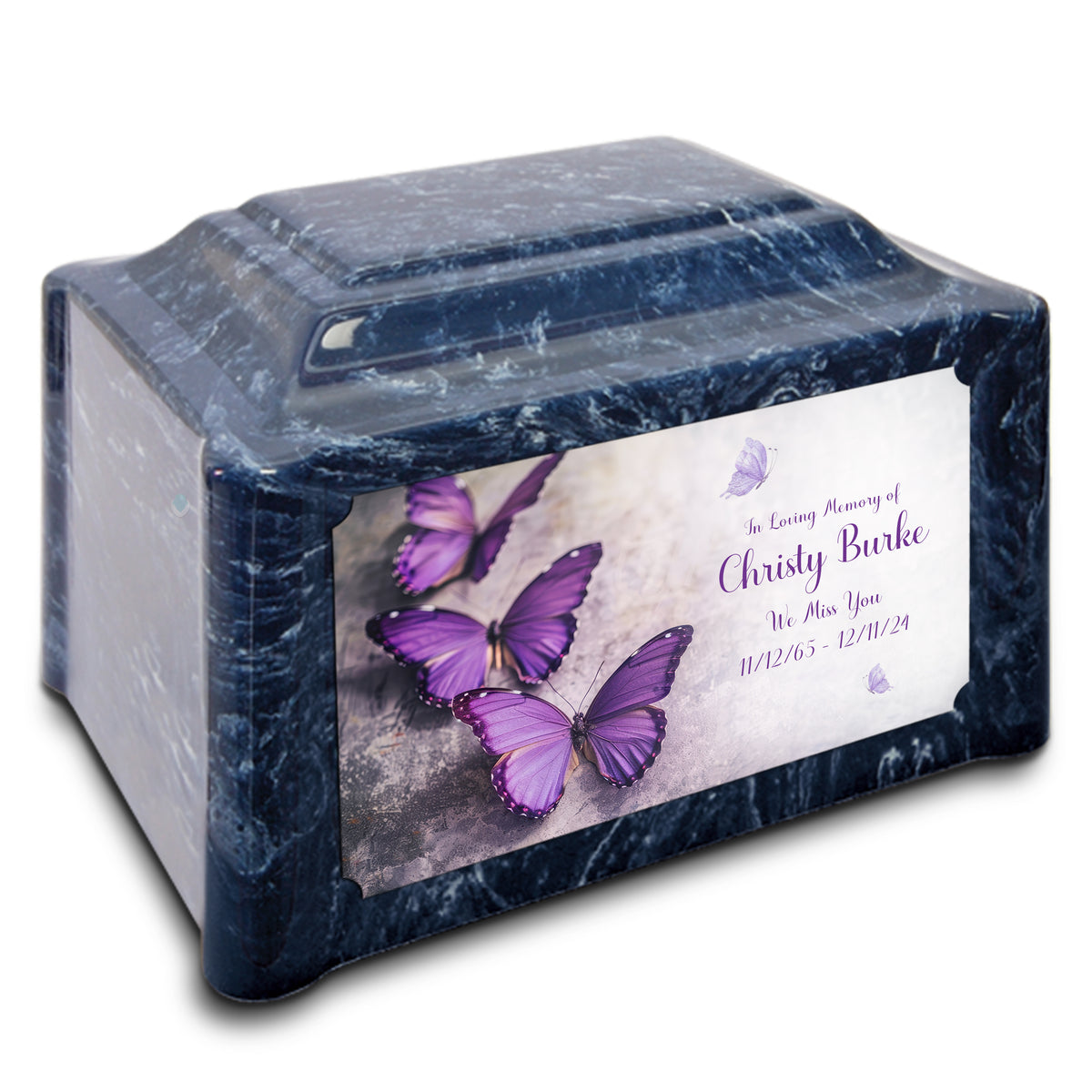 Adult Devotion Custom Printed Purple Butterfly Cultured Marble Urns for Ashes