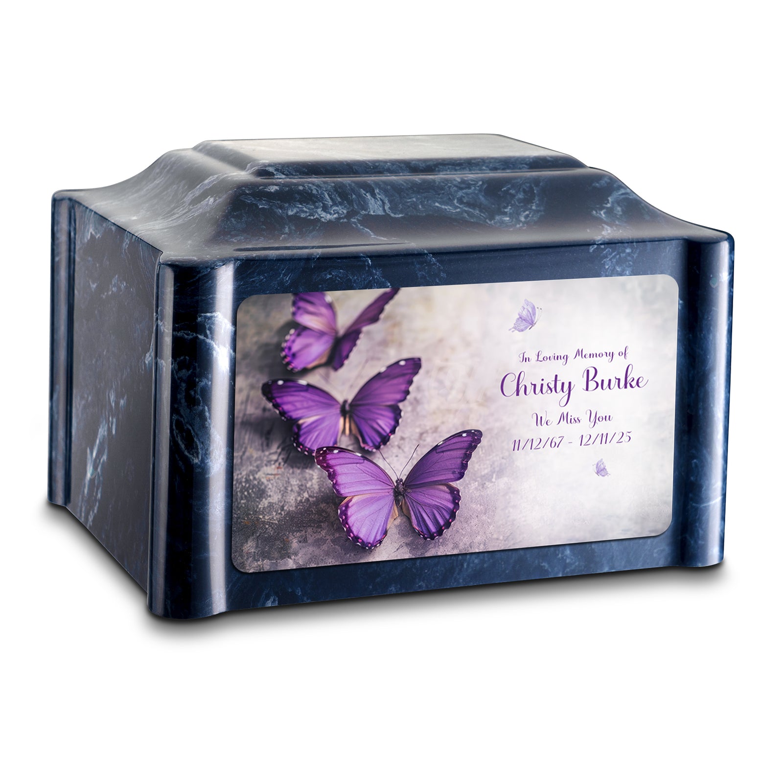 Adult Devotion Custom Printed Purple Butterfly Cultured Marble Urns for Ashes