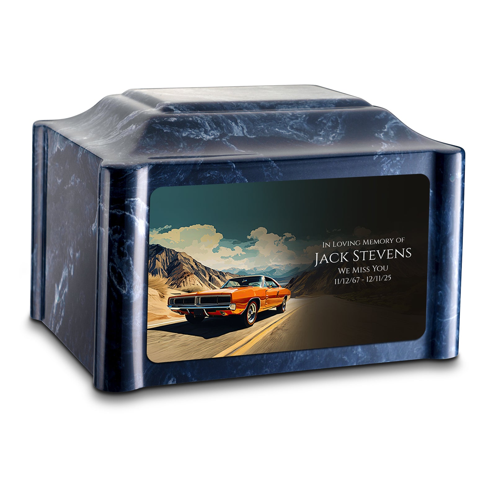 Adult Devotion Custom Printed Classic Car Cultured Marble Urns for Ashes