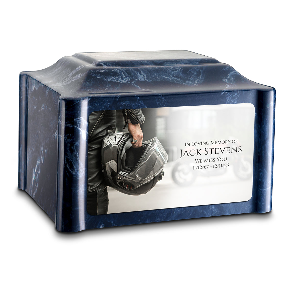Adult Devotion Custom Printed Motorcycle Helmet Cultured Marble Urns for Ashes