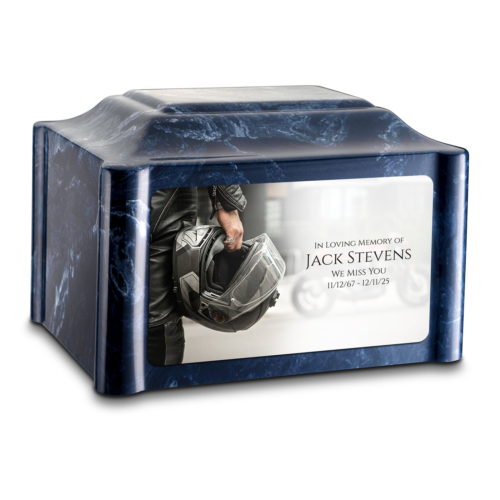 Adult Devotion Custom Printed Motorcycle Helmet Cultured Marble Urns for Ashes