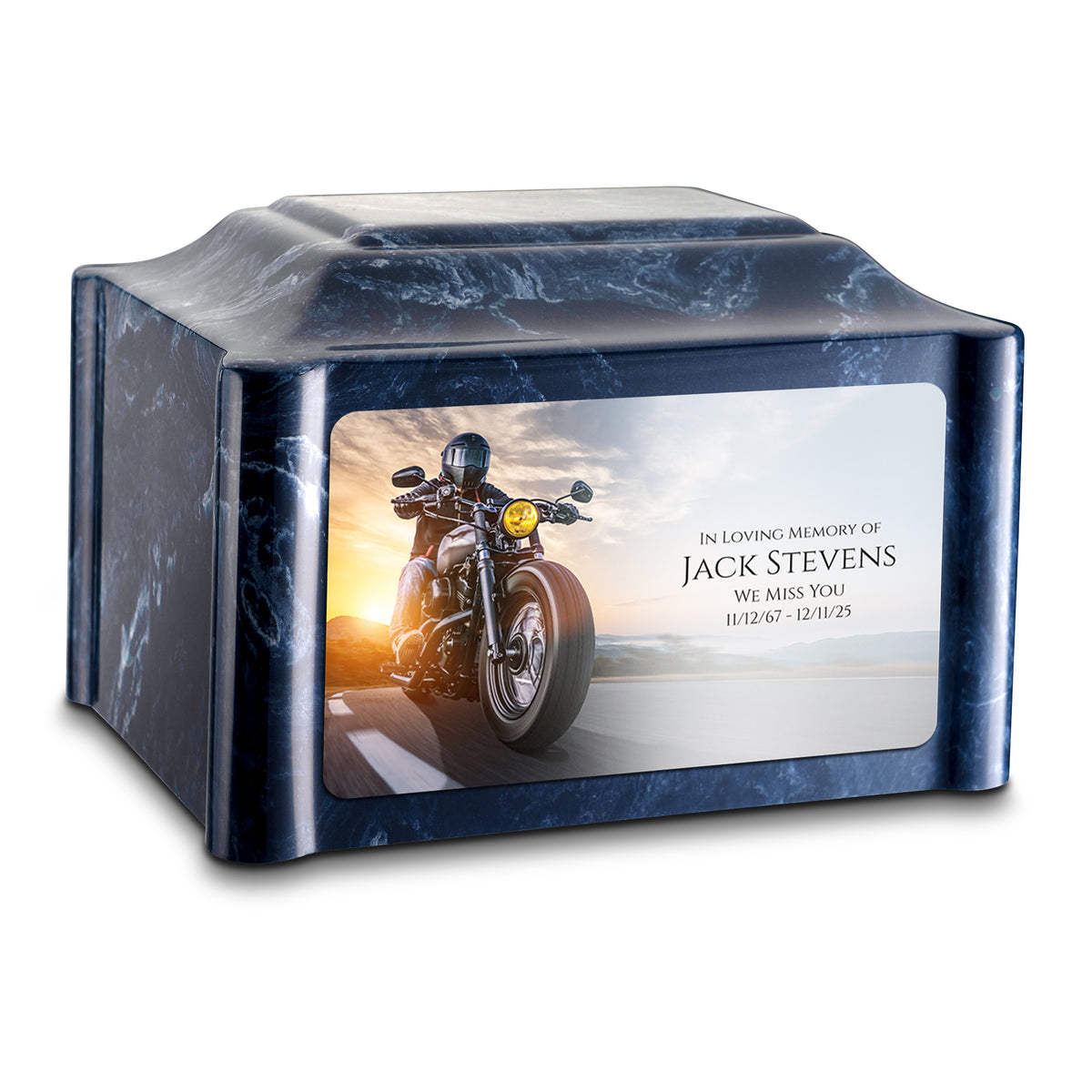 Adult Devotion Custom Printed Motorcycle Cultured Marble Urns for Ashes