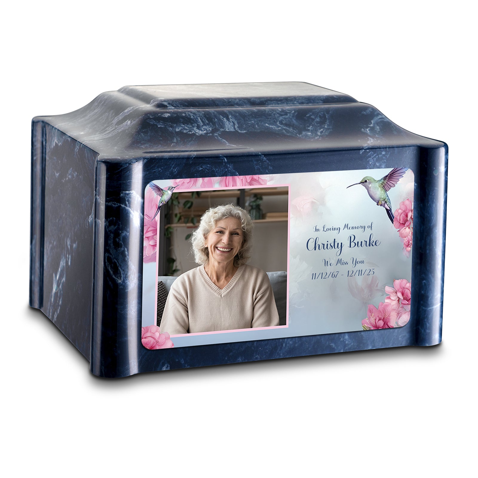 Adult Devotion Custom Printed Photo Hummingbird Cultured Marble Urn for Ashes
