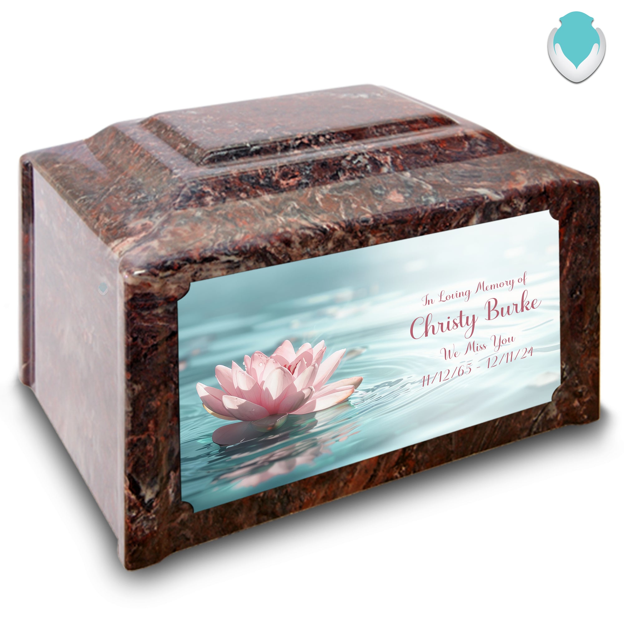 Adult Devotion Custom Printed Lotus Flower Cultured Marble Urns for Ashes