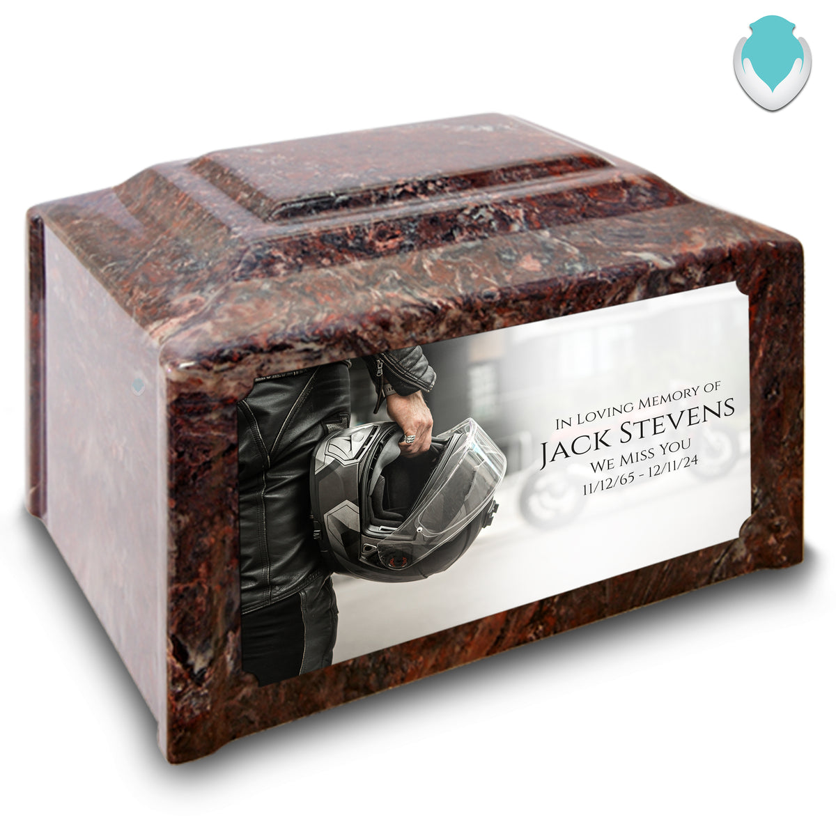 Adult Devotion Custom Printed Motorcycle Helmet Cultured Marble Urns for Ashes