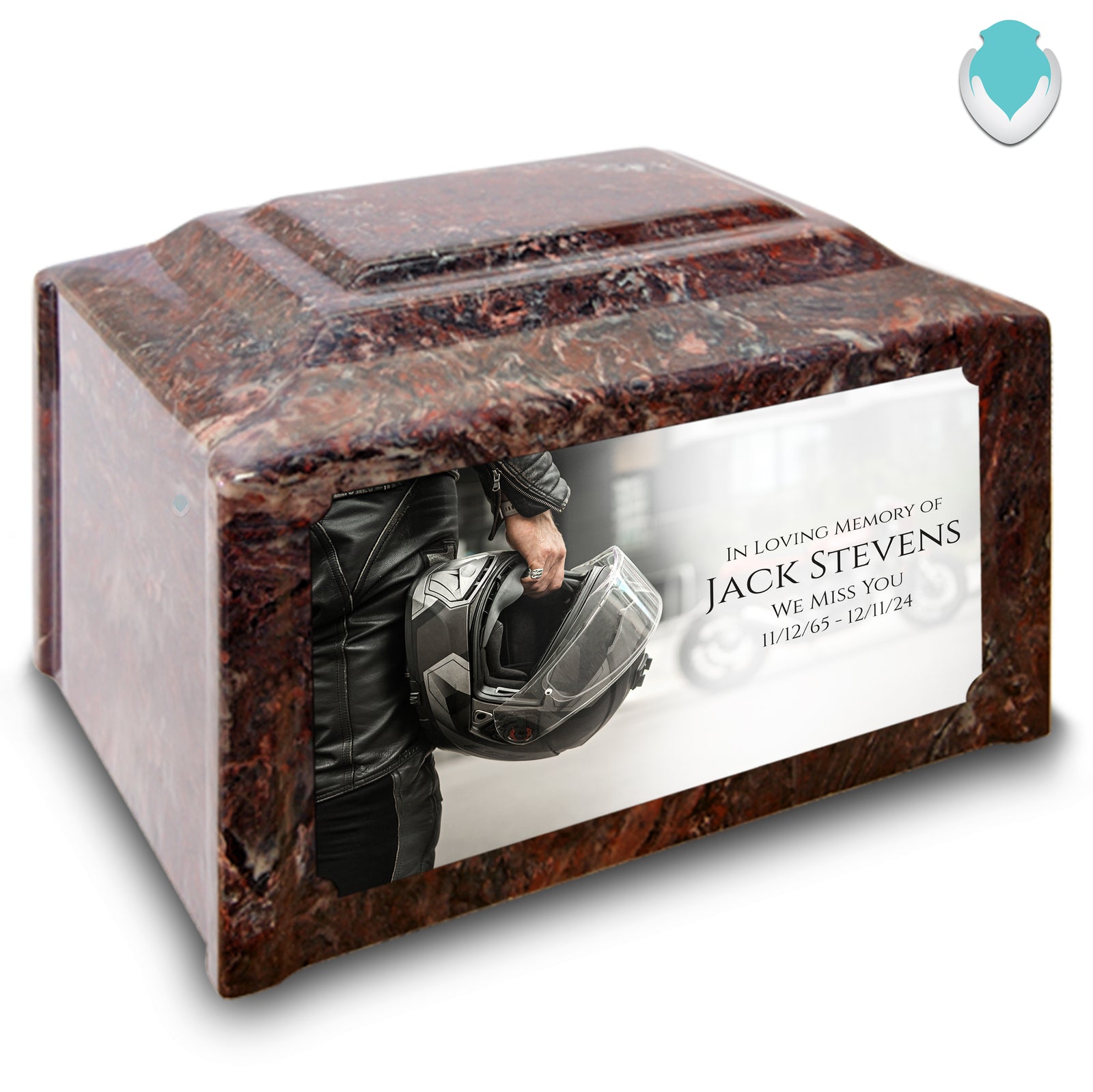 Adult Devotion Custom Printed Motorcycle Helmet Cultured Marble Urns for Ashes