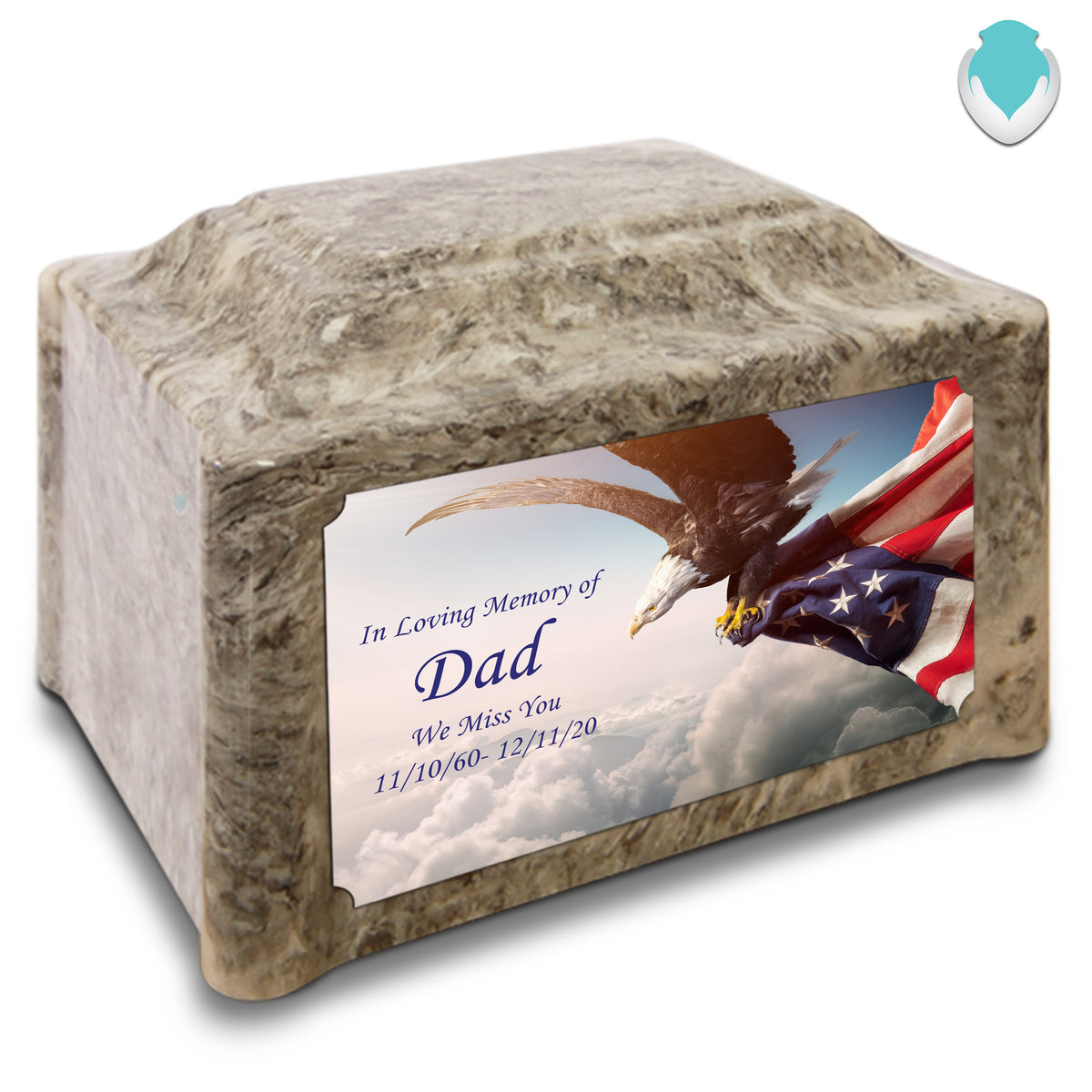 Adult Devotion Custom Printed American Eagle Cultured Marble Urns for Ashes