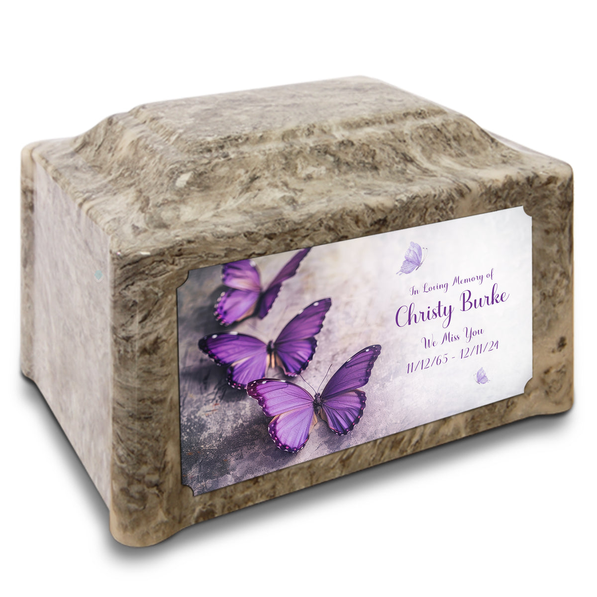 Adult Devotion Custom Printed Purple Butterfly Cultured Marble Urns for Ashes