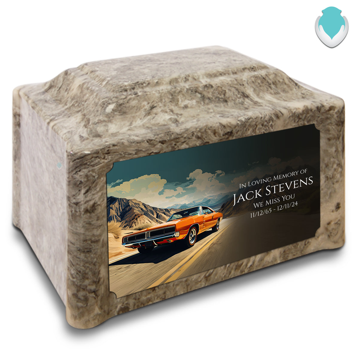 Adult Devotion Custom Printed Classic Car Cultured Marble Urns for Ashes