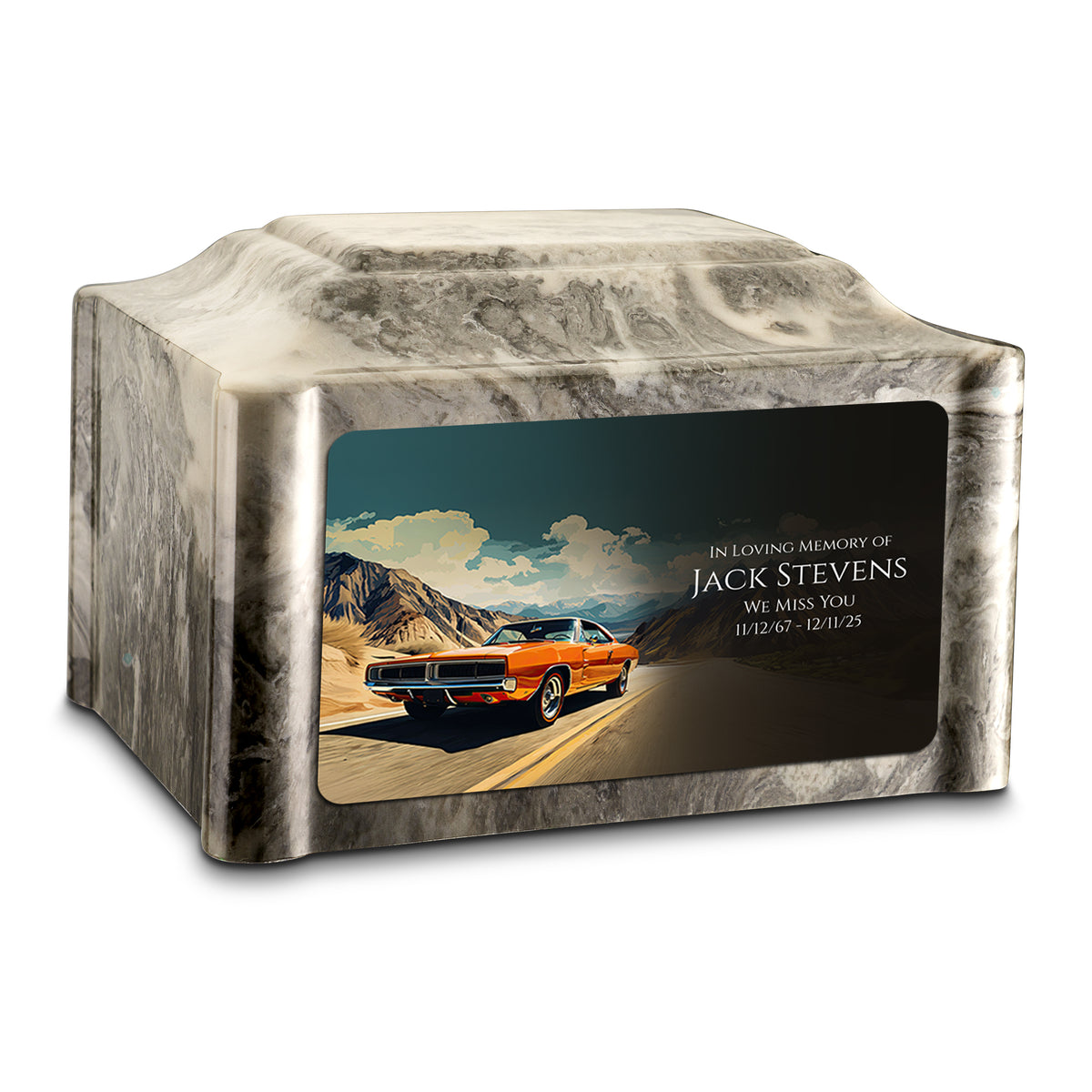 Adult Devotion Custom Printed Classic Car Cultured Marble Urns for Ashes